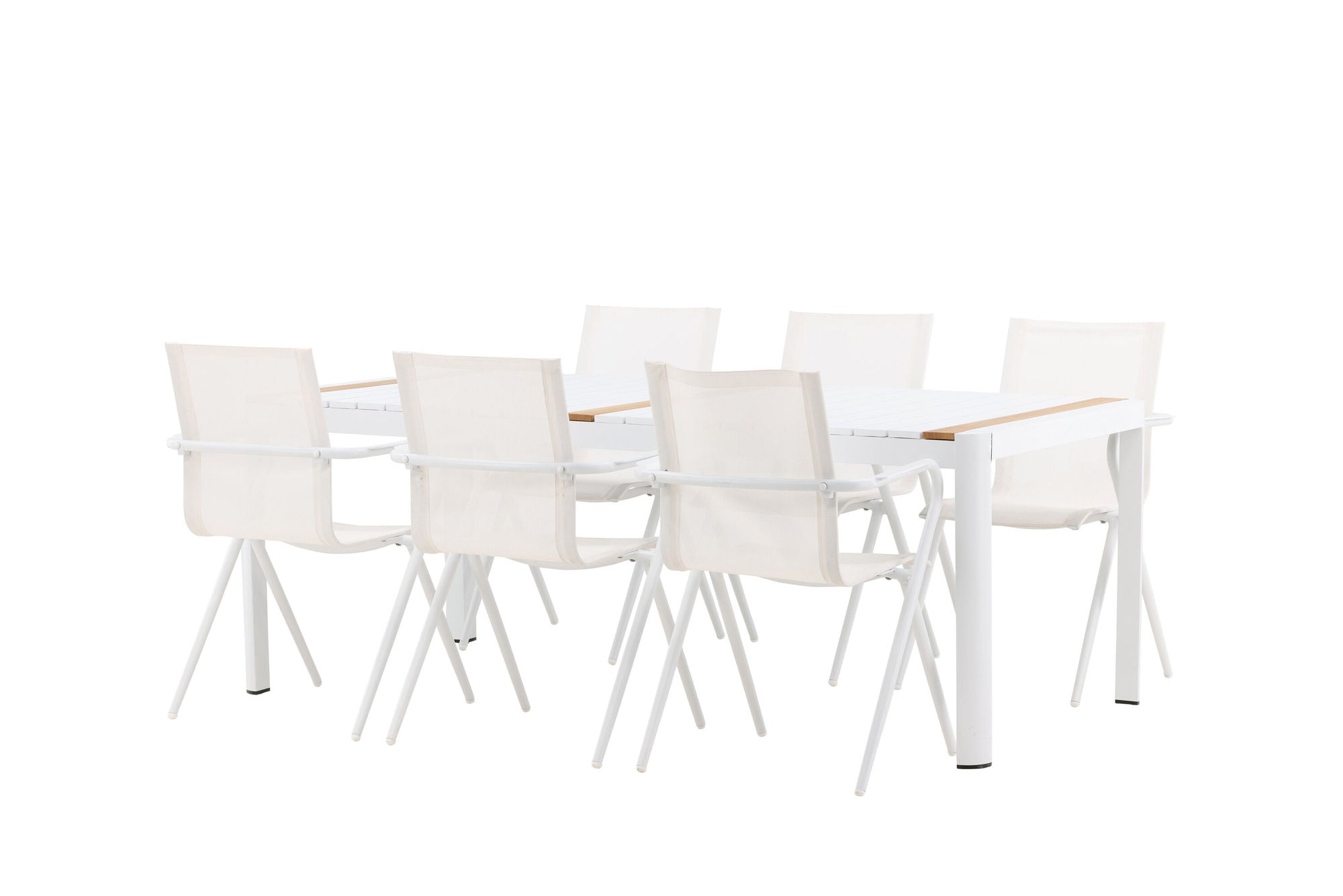 Venture Home Togo - spisebord- White / Teak - Allu / Teak - 200*100 _1+ Alina Spisebordsstol - white Alu / White Textilene _6