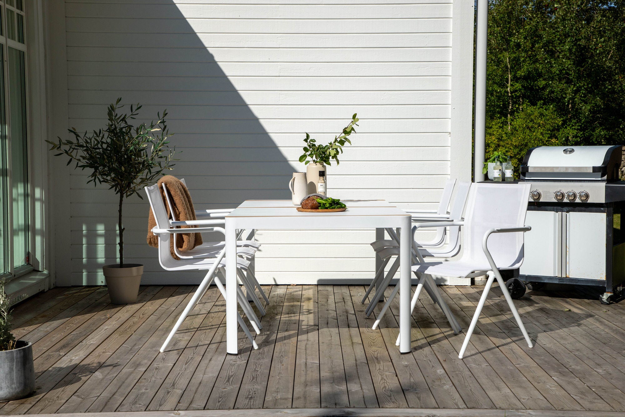 Venture Home Togo - spisebord- White / Teak - Allu / Teak - 200*100 _1+ Alina Spisebordsstol - white Alu / White Textilene _6