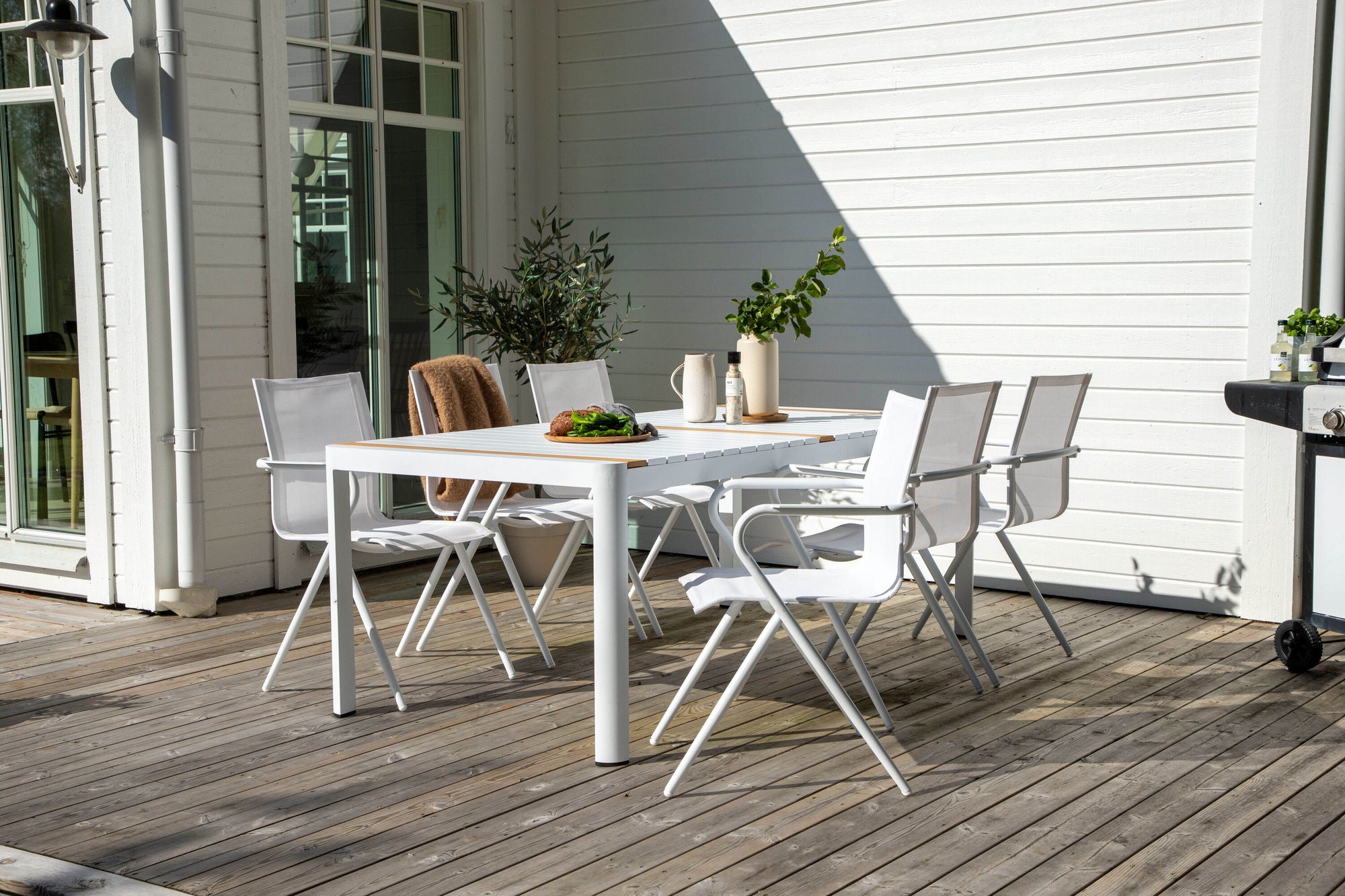 Venture Home Togo - spisebord- White / Teak - Allu / Teak - 200*100 _1+ Alina Spisebordsstol - white Alu / White Textilene _6