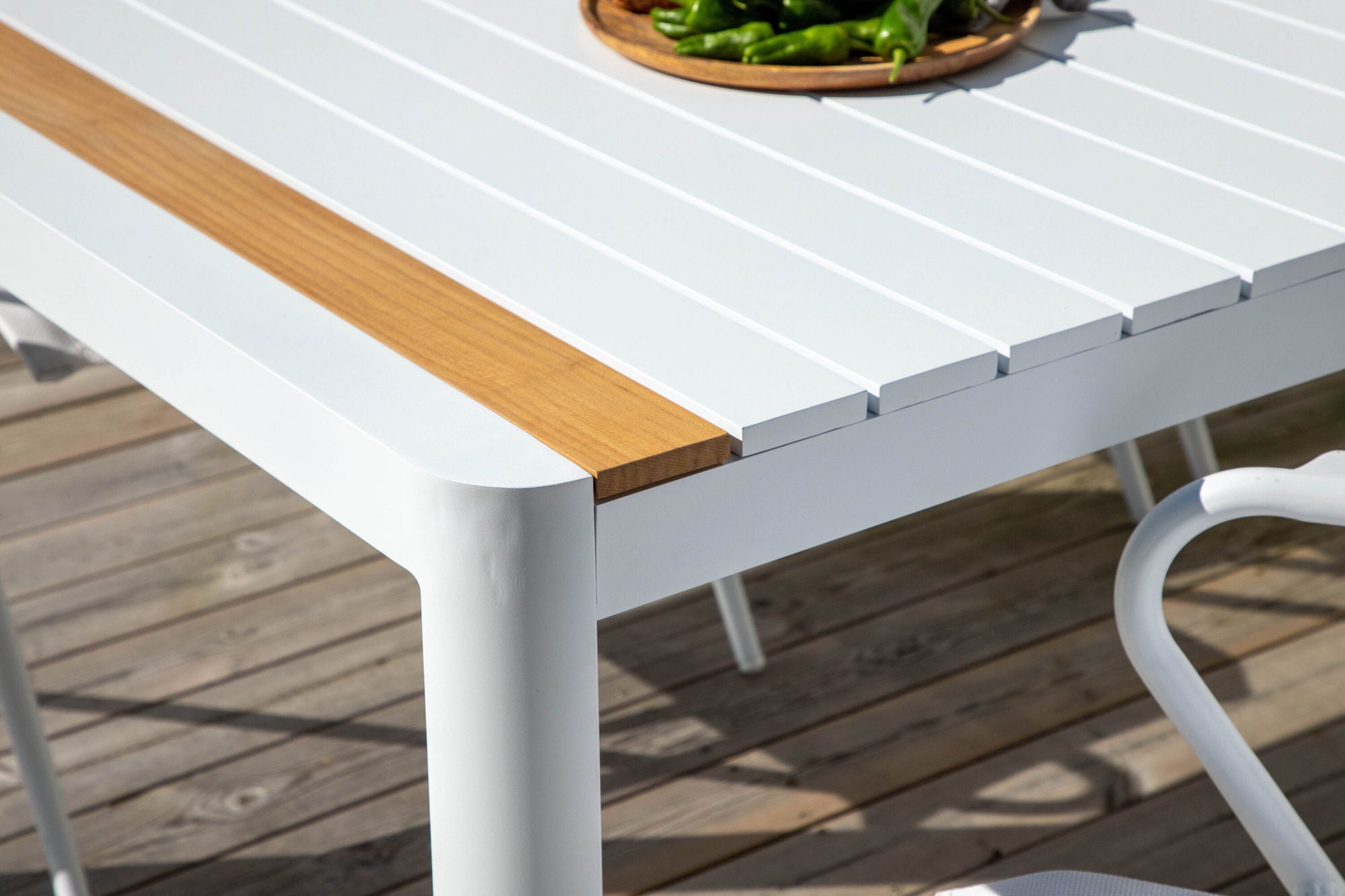 Venture Home Togo - spisebord- White / Teak - Allu / Teak - 200*100 _1+ Alina Spisebordsstol - white Alu / White Textilene _6