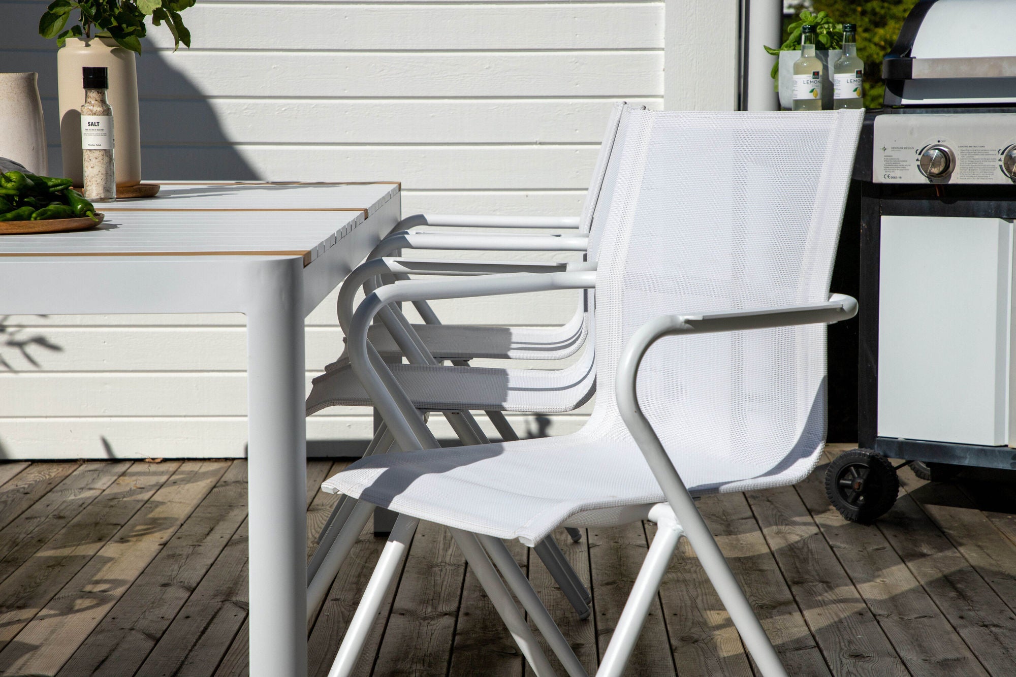 Venture Home Togo - spisebord- White / Teak - Allu / Teak - 200*100 _1+ Alina Spisebordsstol - white Alu / White Textilene _6