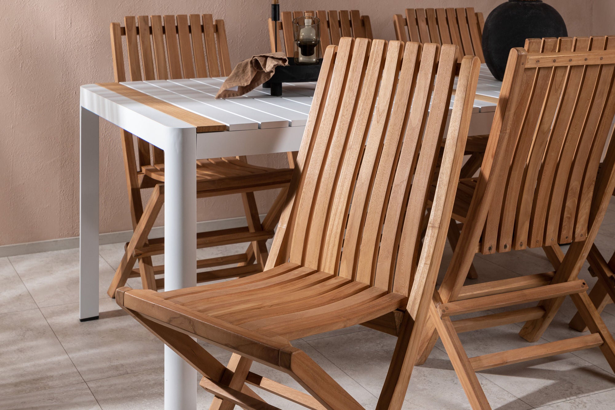 Venture Home Togo - spisebord- White / Teak - Allu / Teak - 200*100 _1+ Ghana - Folding stol- Natural - Teak - _6