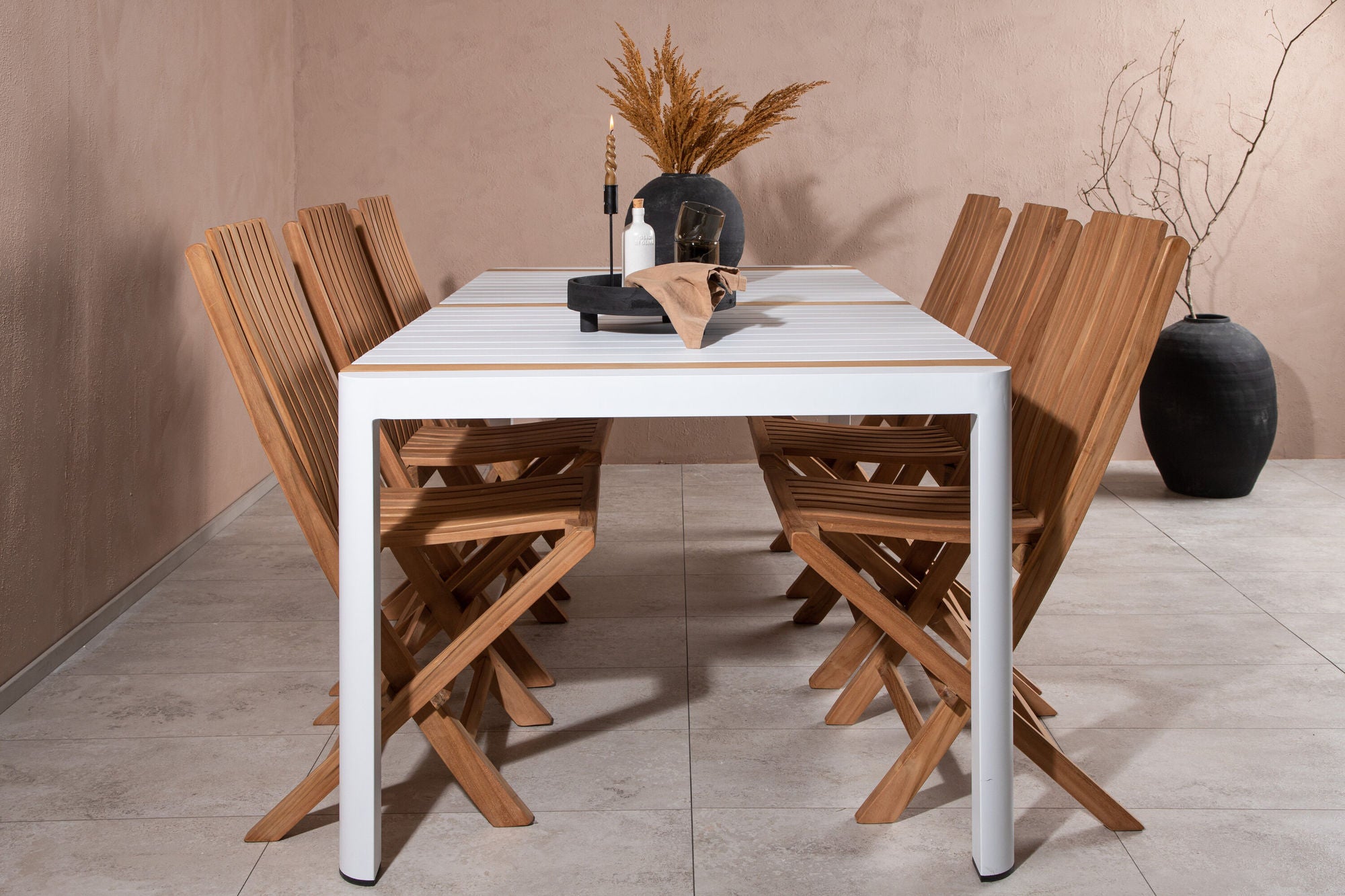 Venture Home Togo - spisebord- White / Teak - Allu / Teak - 200*100 _1+ Ghana - Folding stol- Natural - Teak - _6