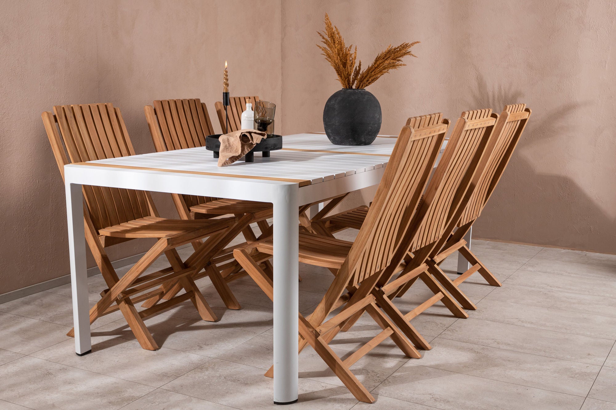Venture Home Togo - spisebord- White / Teak - Allu / Teak - 200*100 _1+ Ghana - Folding stol- Natural - Teak - _6
