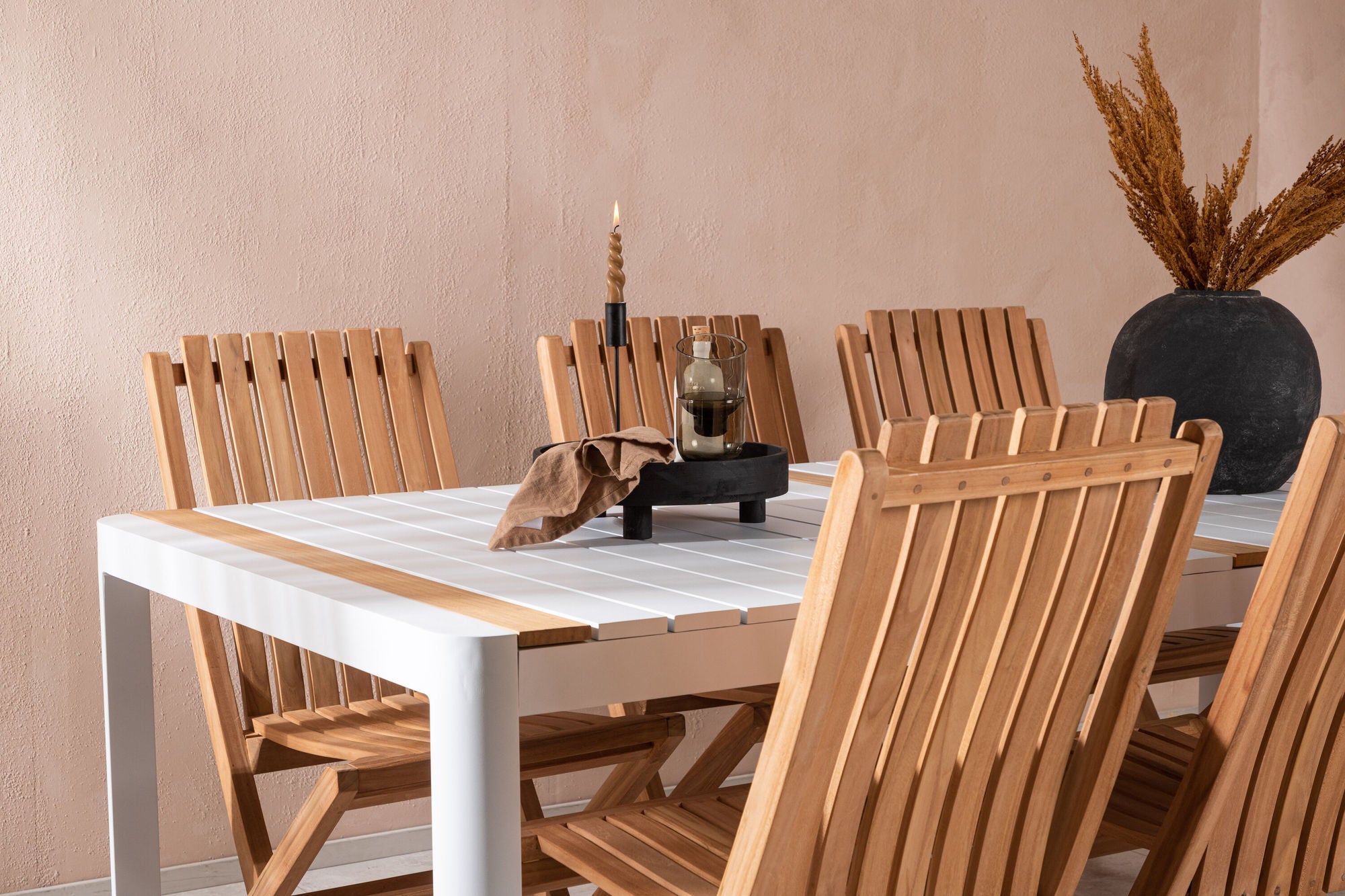 Venture Home Togo - spisebord- White / Teak - Allu / Teak - 200*100 _1+ Ghana - Folding stol- Natural - Teak - _6