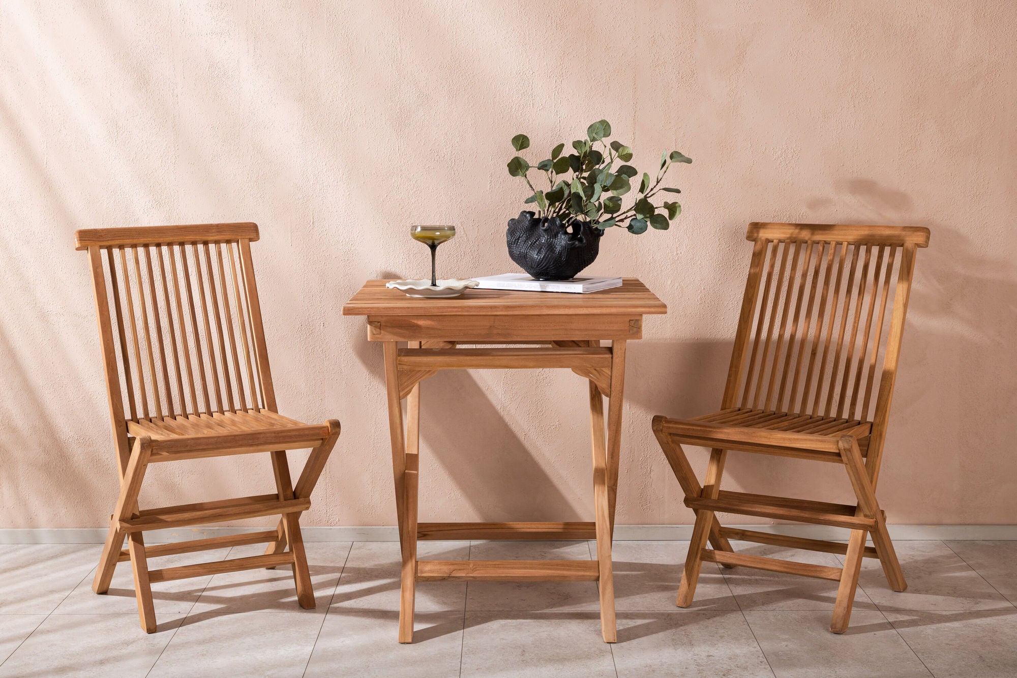 Venture Home Ghana - Folding bord- Natural - Teak - 70*70cm _1+ Kenya Folding stol w/o Armrest - Teak _2CC