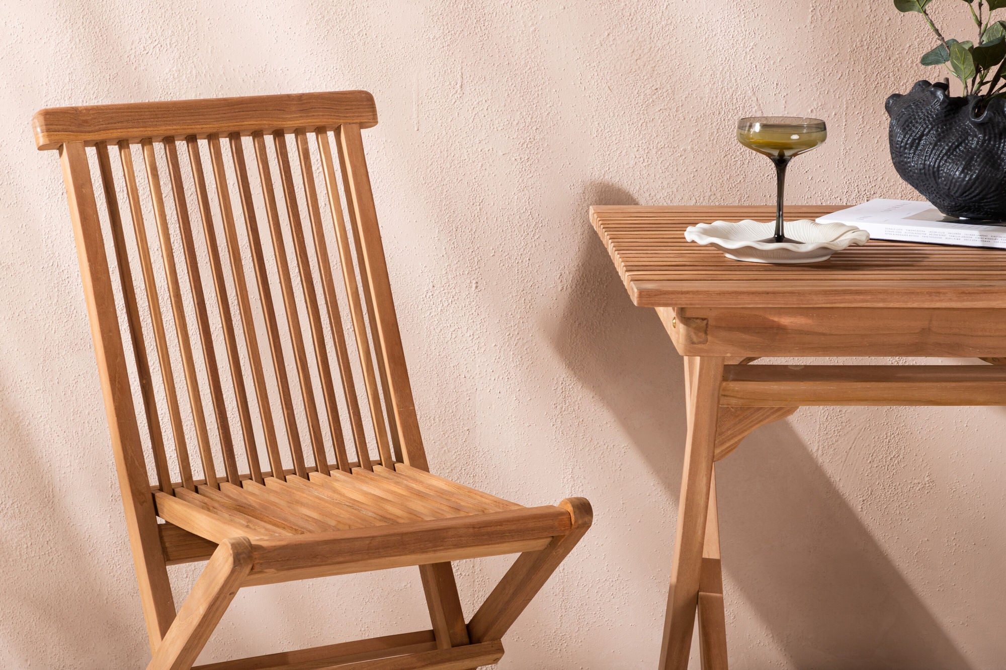 Venture Home Ghana - Folding bord- Natural - Teak - 70*70cm _1+ Kenya Folding stol w/o Armrest - Teak _2CC