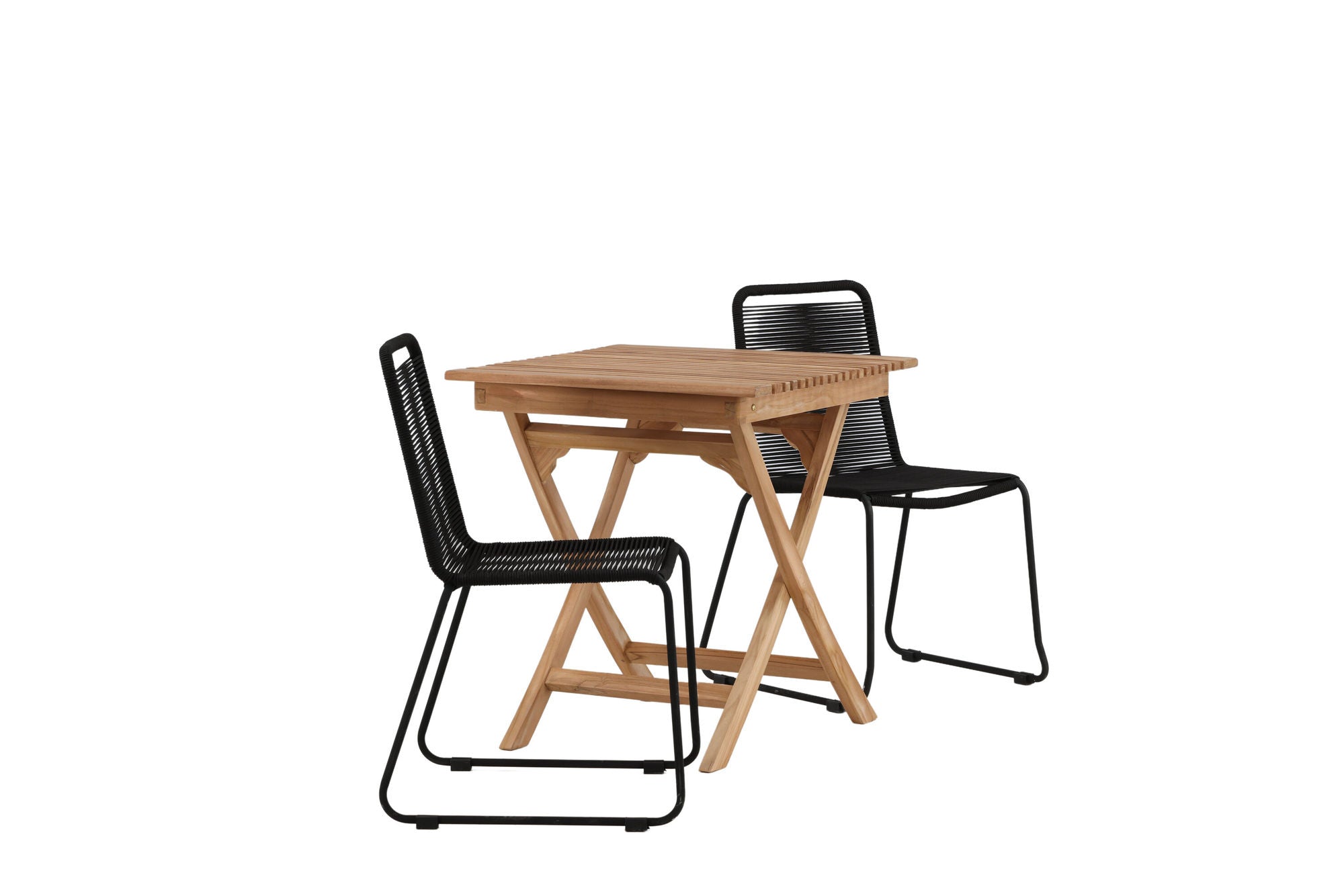 Venture Home Ghana - Folding bord- Natural - Teak - 70*70cm _1+ Lindos Stacking stol - Black Alu / Black Rope _2