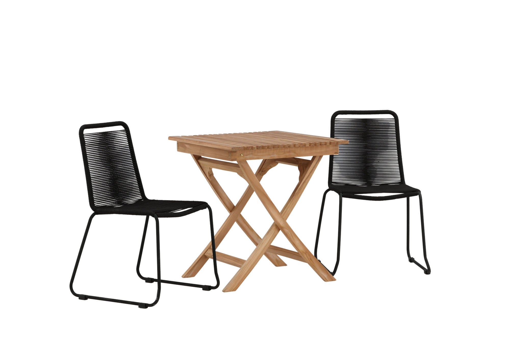 Venture Home Ghana - Folding bord- Natural - Teak - 70*70cm _1+ Lindos Stacking stol - Black Alu / Black Rope _2
