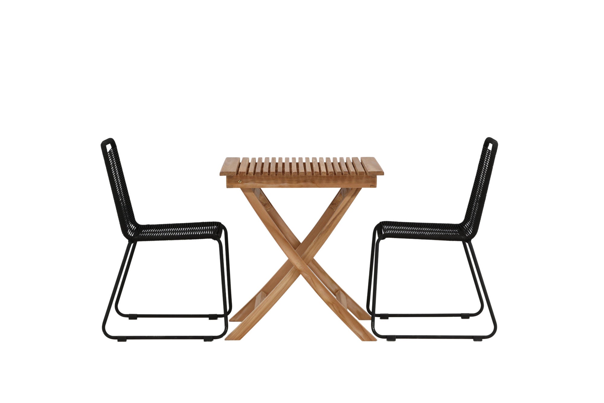 Venture Home Ghana - Folding bord- Natural - Teak - 70*70cm _1+ Lindos Stacking stol - Black Alu / Black Rope _2