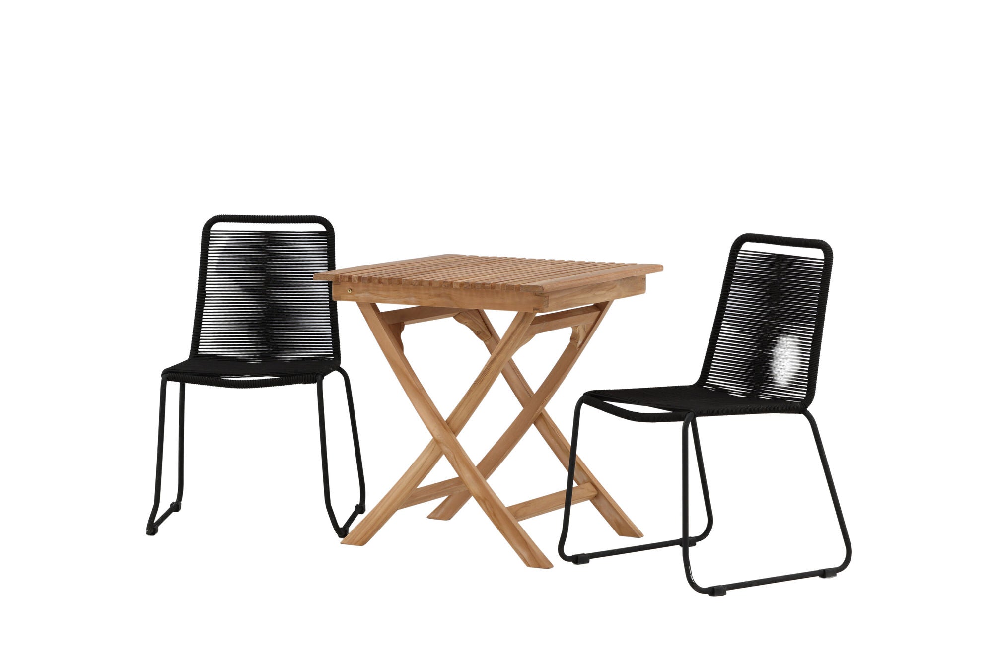 Venture Home Ghana - Folding bord- Natural - Teak - 70*70cm _1+ Lindos Stacking stol - Black Alu / Black Rope _2