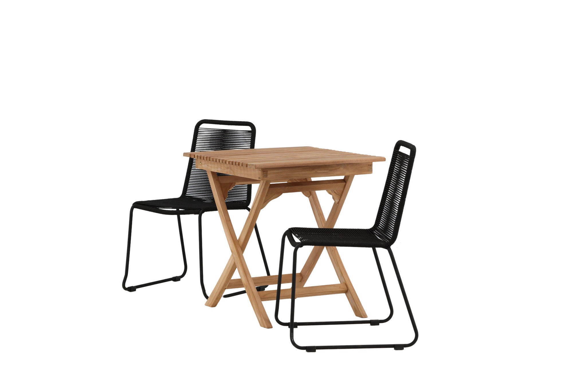 Venture Home Ghana - Folding bord- Natural - Teak - 70*70cm _1+ Lindos Stacking stol - Black Alu / Black Rope _2