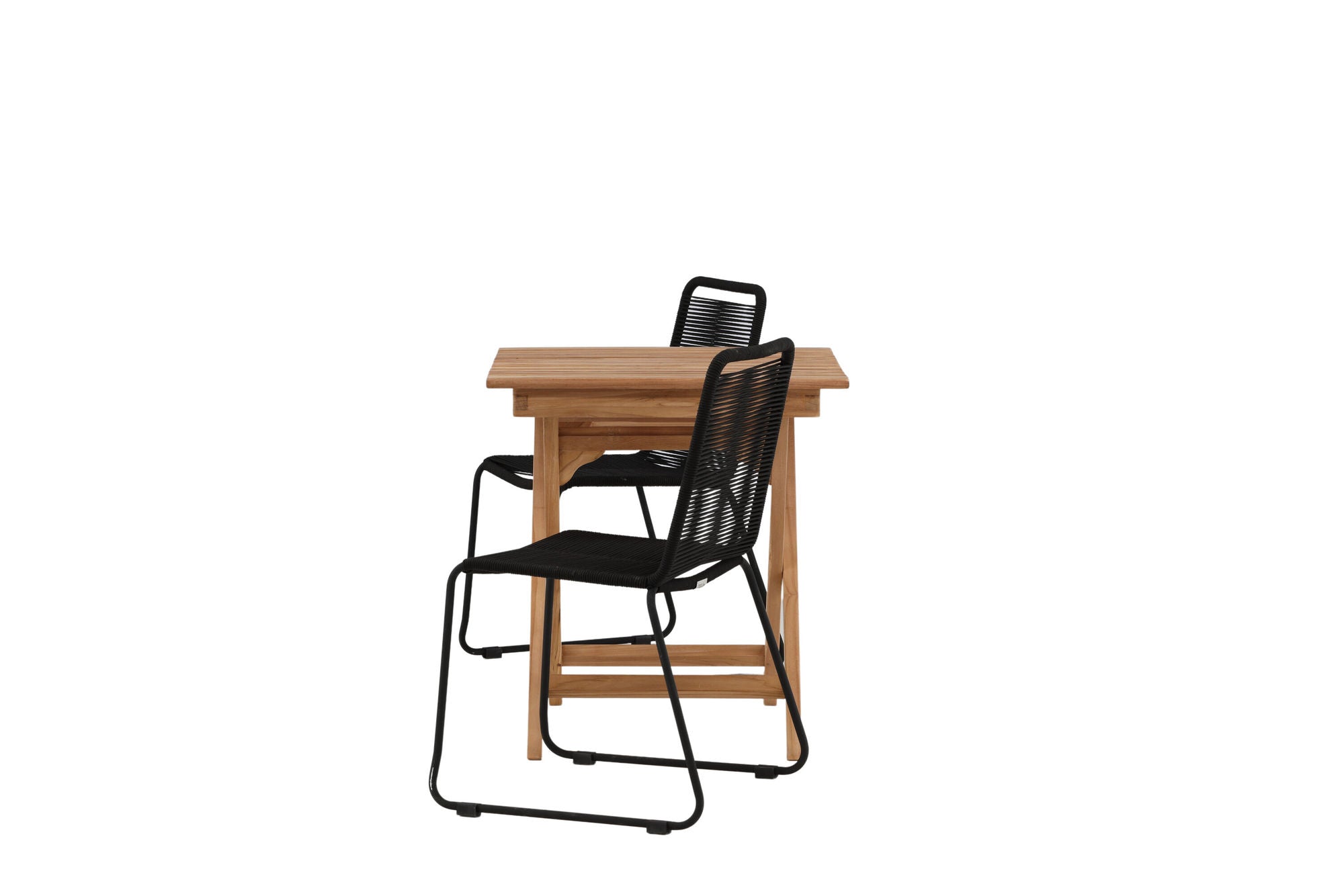 Venture Home Ghana - Folding bord- Natural - Teak - 70*70cm _1+ Lindos Stacking stol - Black Alu / Black Rope _2