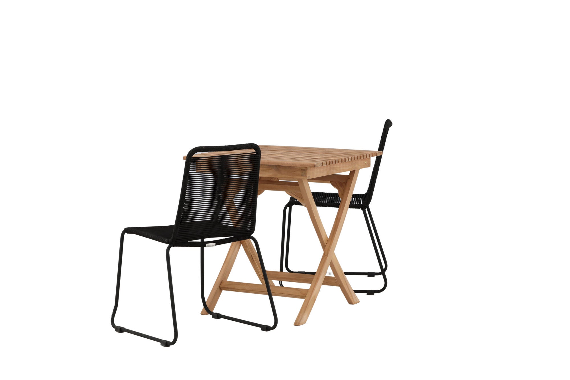 Venture Home Ghana - Folding bord- Natural - Teak - 70*70cm _1+ Lindos Stacking stol - Black Alu / Black Rope _2