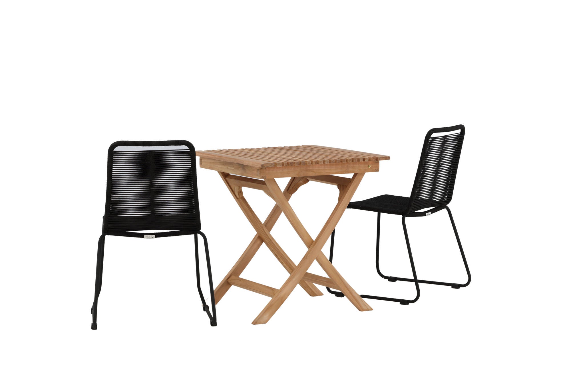 Venture Home Ghana - Folding bord- Natural - Teak - 70*70cm _1+ Lindos Stacking stol - Black Alu / Black Rope _2