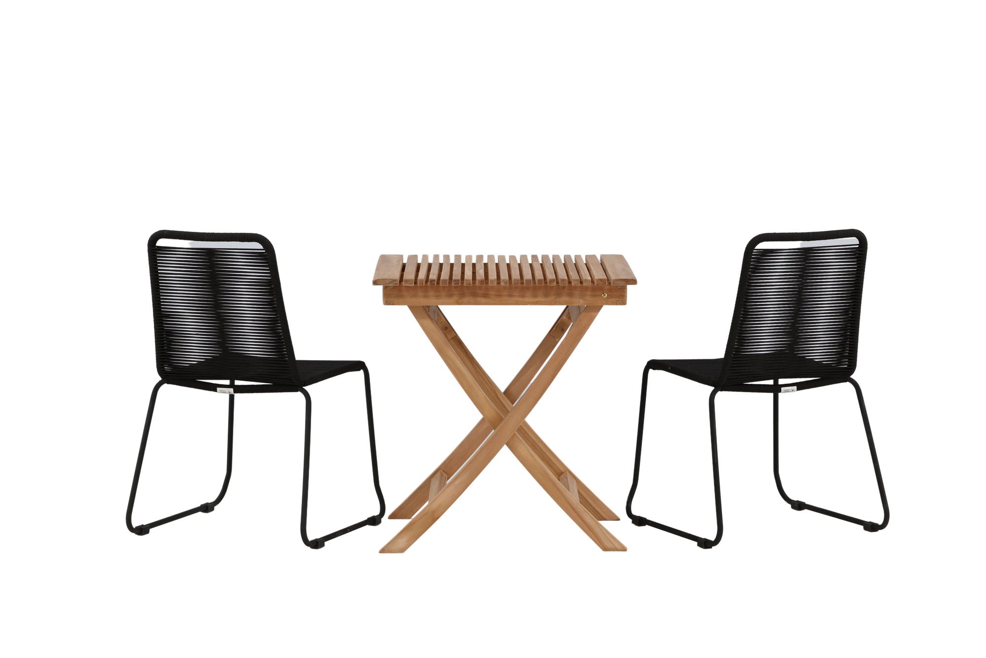 Venture Home Ghana - Folding bord- Natural - Teak - 70*70cm _1+ Lindos Stacking stol - Black Alu / Black Rope _2