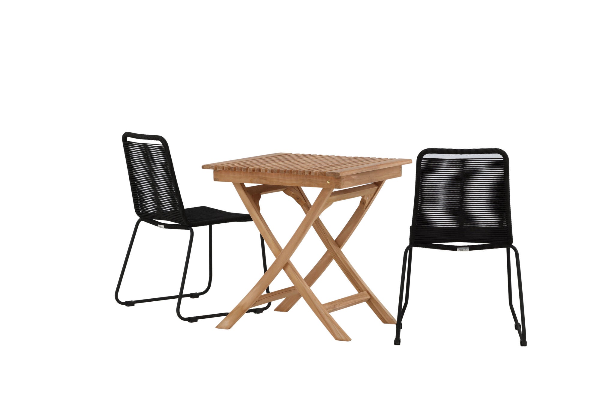 Venture Home Ghana - Folding bord- Natural - Teak - 70*70cm _1+ Lindos Stacking stol - Black Alu / Black Rope _2