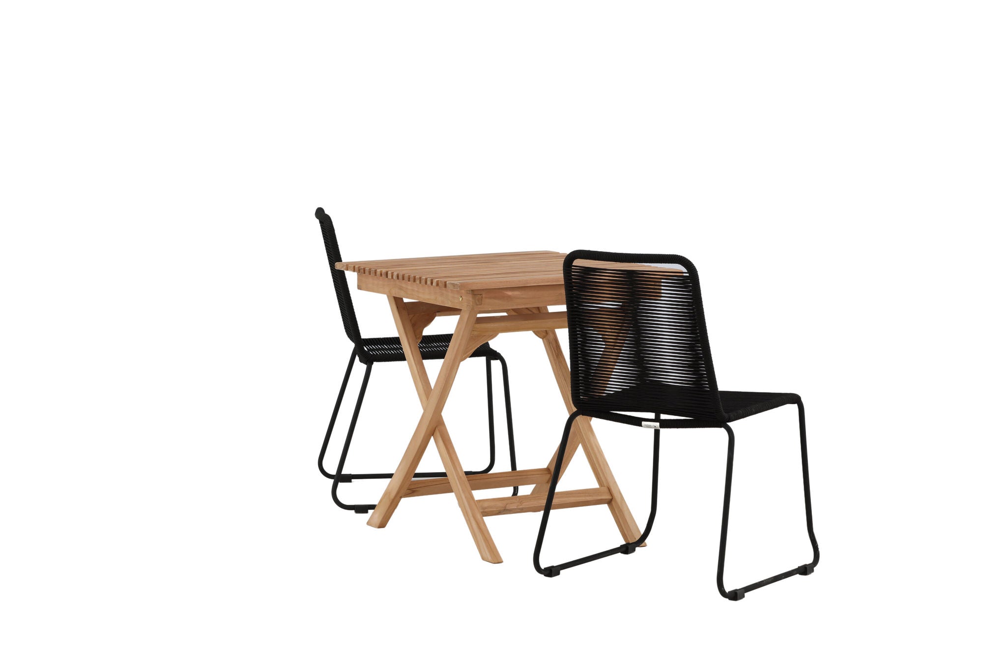 Venture Home Ghana - Folding bord- Natural - Teak - 70*70cm _1+ Lindos Stacking stol - Black Alu / Black Rope _2