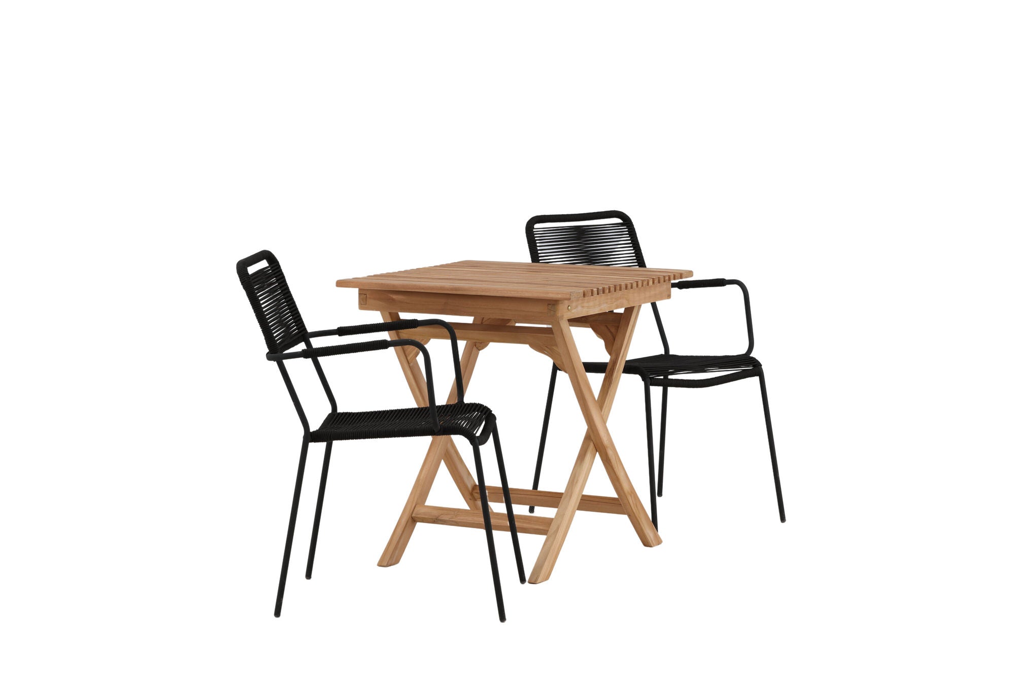 Venture Home Ghana - Folding bord- Natural - Teak - 70*70cm _1+ Lindos Armchair - Black Alu / Black Rope _2