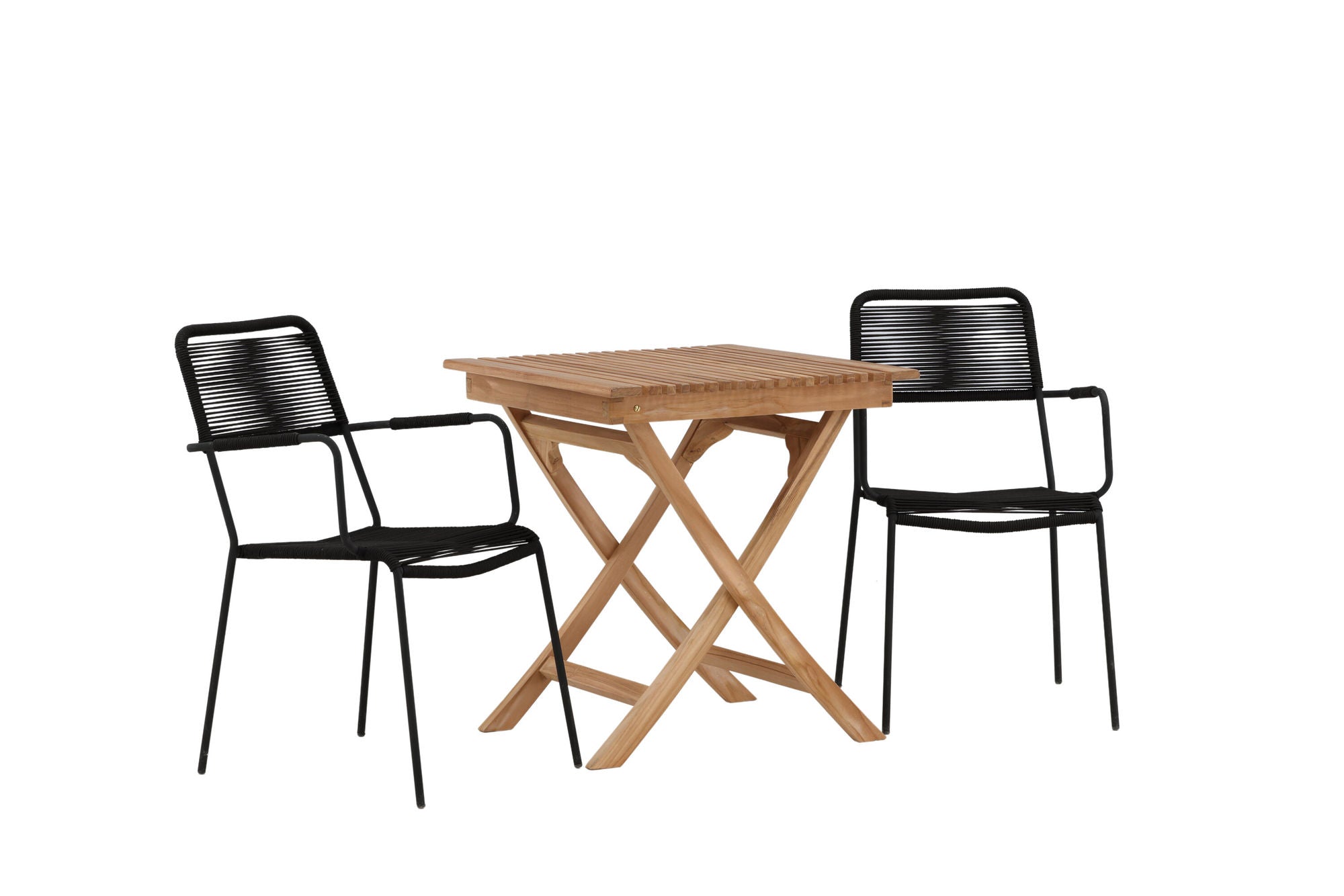 Venture Home Ghana - Folding bord- Natural - Teak - 70*70cm _1+ Lindos Armchair - Black Alu / Black Rope _2