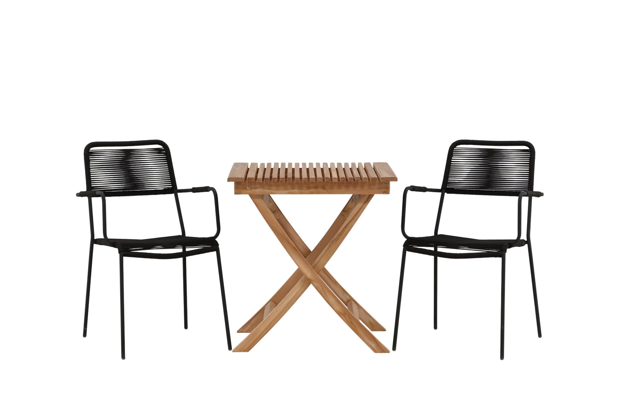 Venture Home Ghana - Folding bord- Natural - Teak - 70*70cm _1+ Lindos Armchair - Black Alu / Black Rope _2