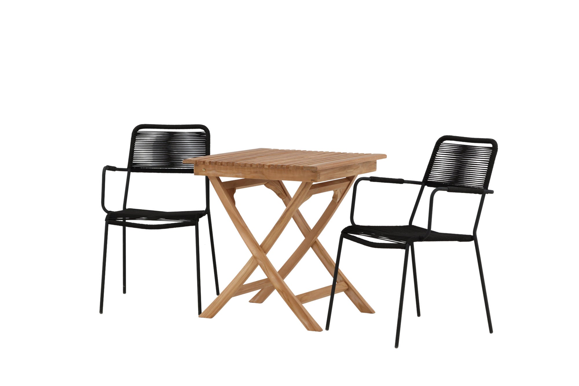 Venture Home Ghana - Folding bord- Natural - Teak - 70*70cm _1+ Lindos Armchair - Black Alu / Black Rope _2