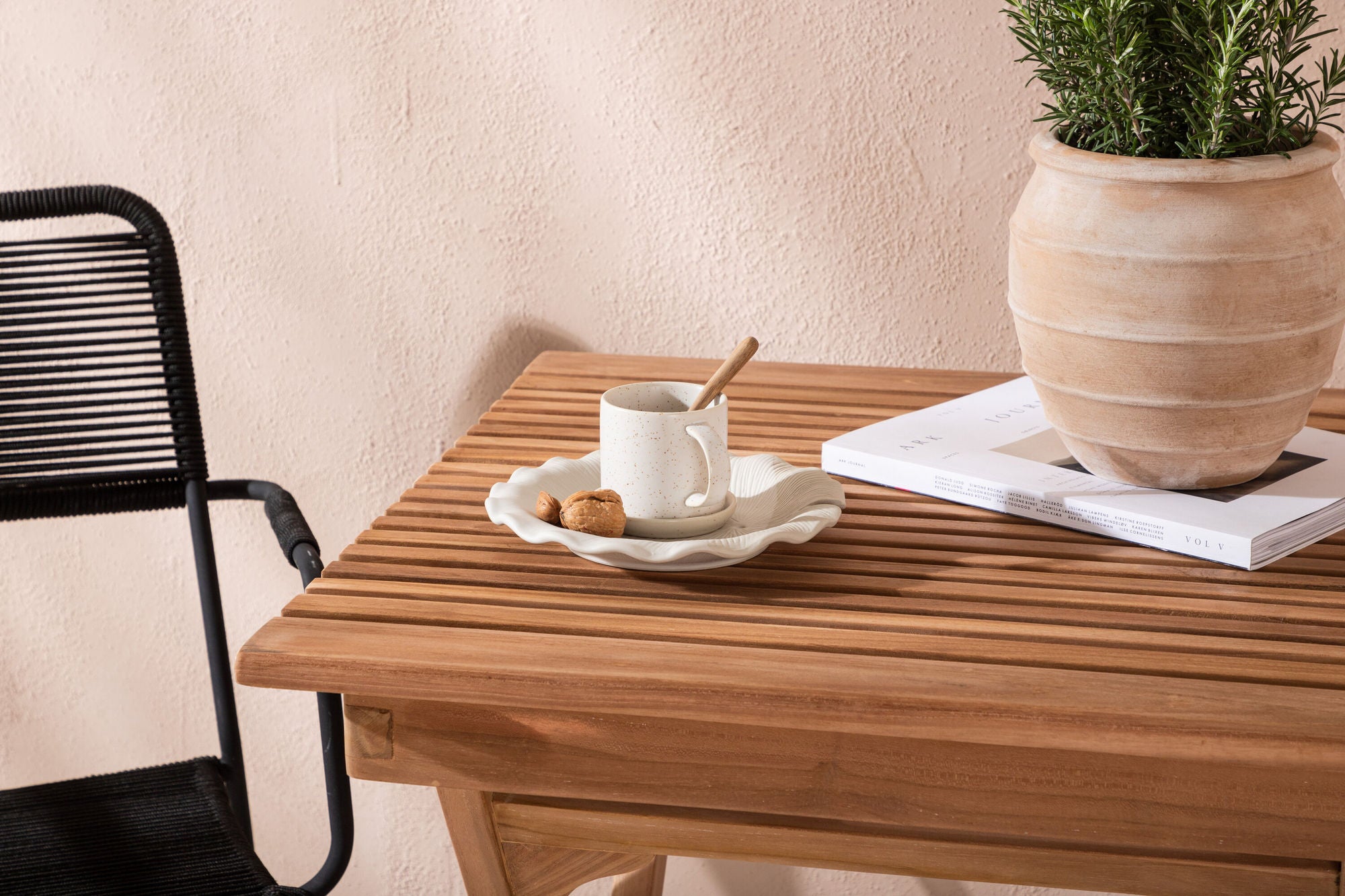 Venture Home Ghana - Folding bord- Natural - Teak - 70*70cm _1+ Lindos Armchair - Black Alu / Black Rope _2