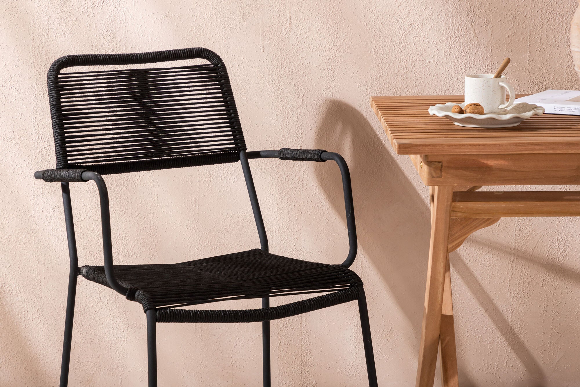 Venture Home Ghana - Folding bord- Natural - Teak - 70*70cm _1+ Lindos Armchair - Black Alu / Black Rope _2