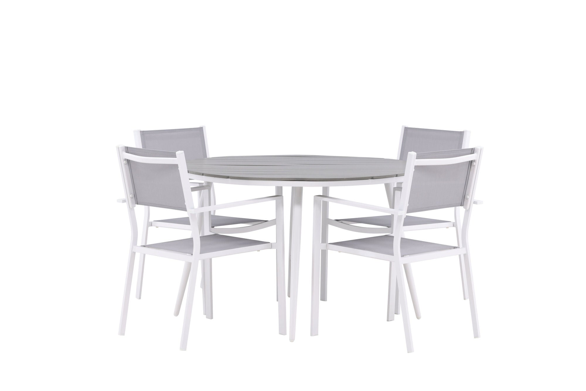 Venture Home Break - spisebord rund- White / Grey - Alu / Aintwood - 120ø _1+ Copacabana Stacking stol - White/Grey _4