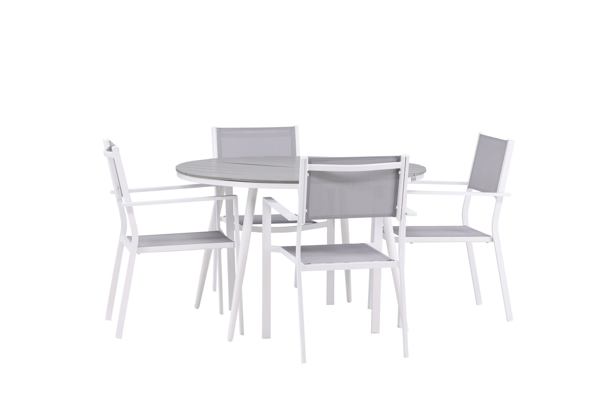 Venture Home Break - spisebord rund- White / Grey - Alu / Aintwood - 120ø _1+ Copacabana Stacking stol - White/Grey _4