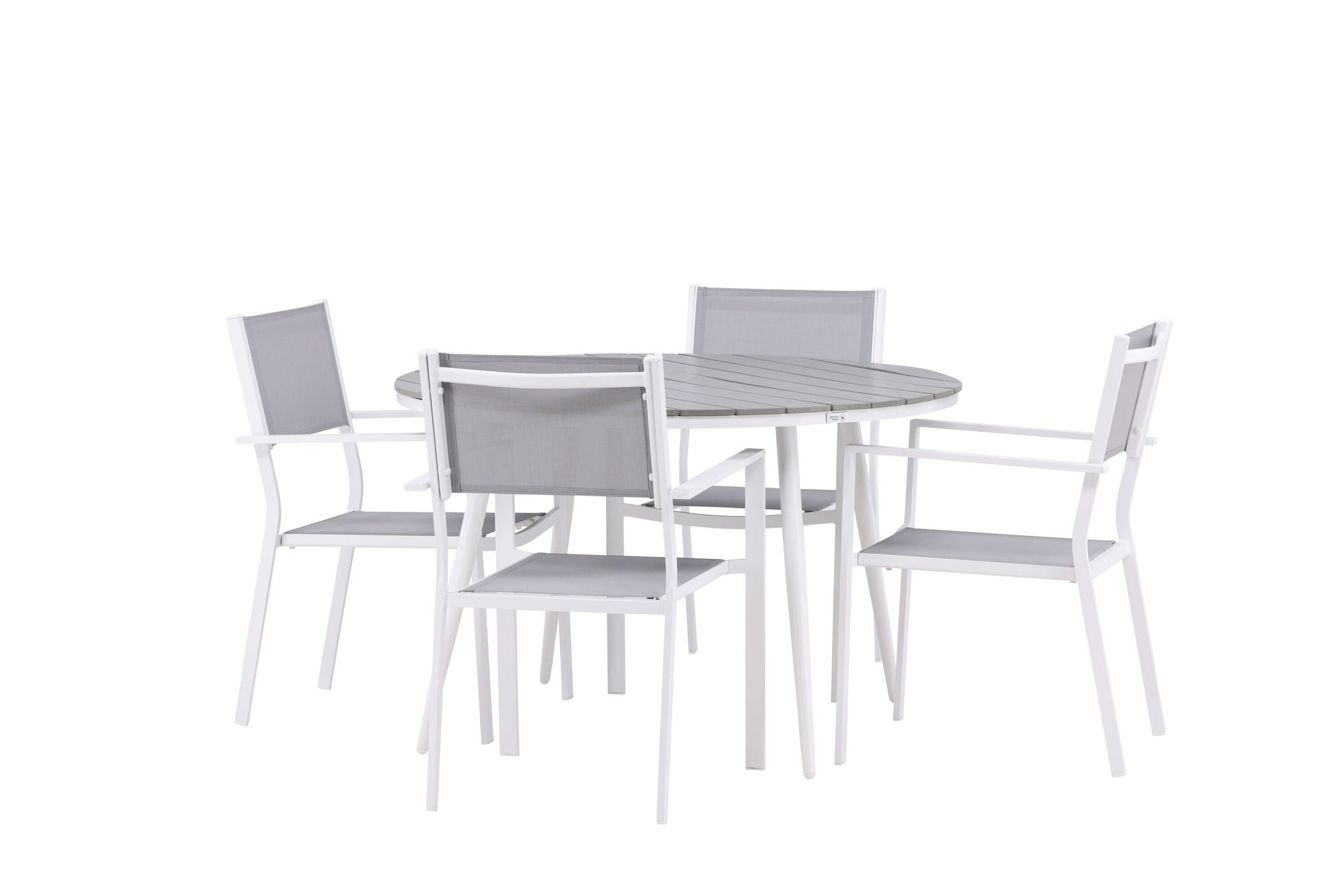 Venture Home Break - spisebord rund- White / Grey - Alu / Aintwood - 120ø _1+ Copacabana Stacking stol - White/Grey _4