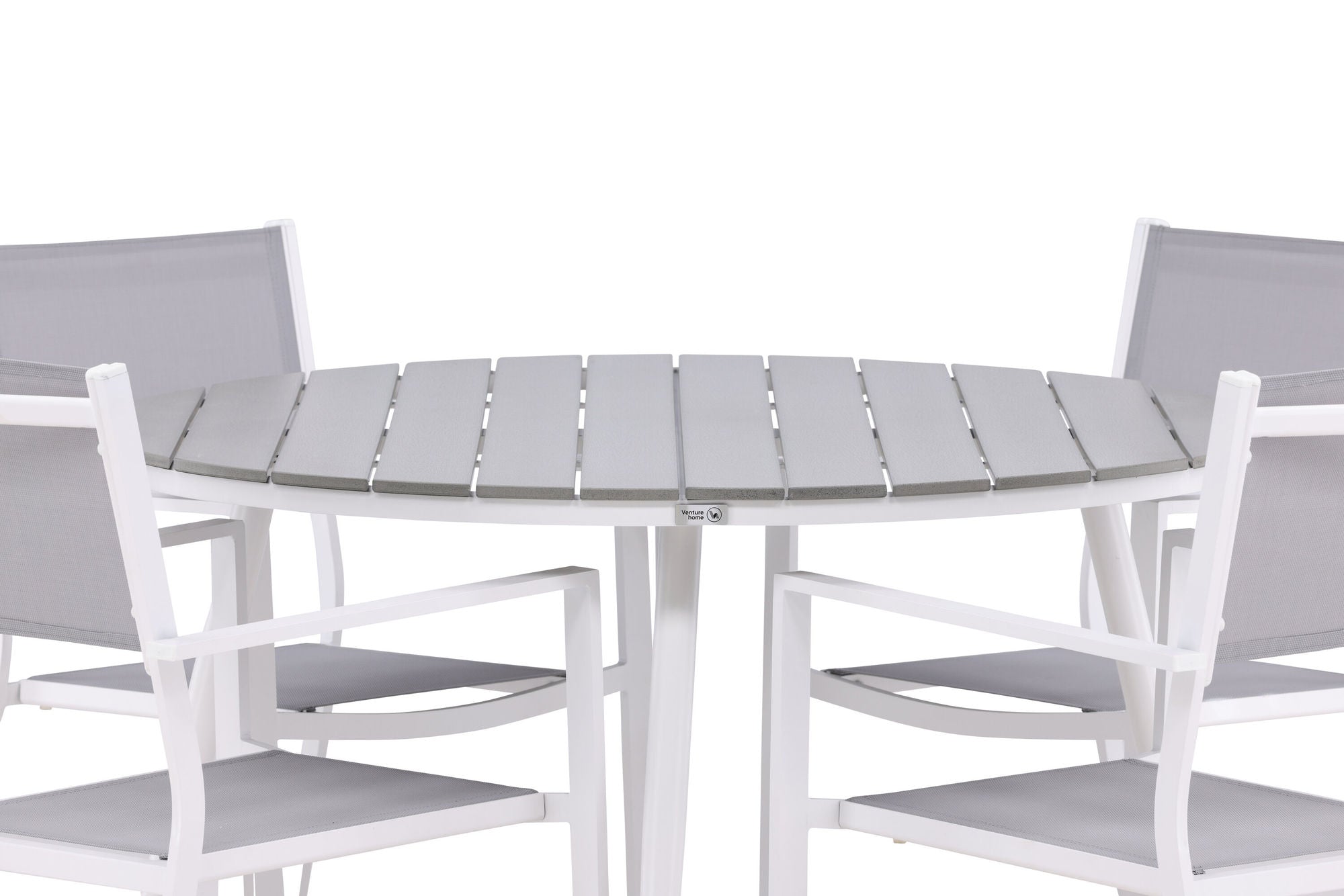 Venture Home Break - spisebord rund- White / Grey - Alu / Aintwood - 120ø _1+ Copacabana Stacking stol - White/Grey _4