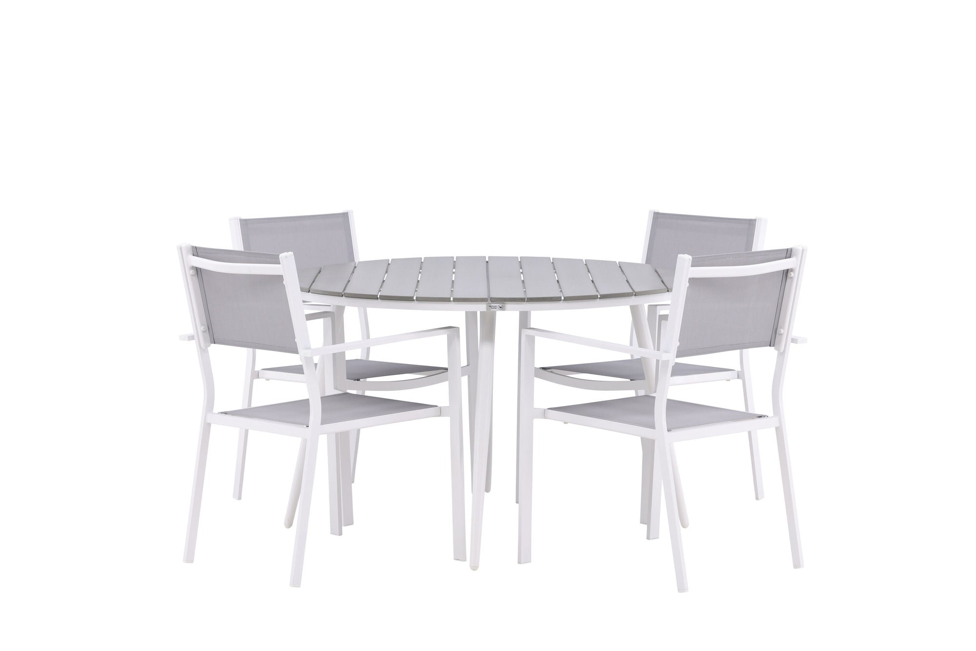 Venture Home Break - spisebord rund- White / Grey - Alu / Aintwood - 120ø _1+ Copacabana Stacking stol - White/Grey _4