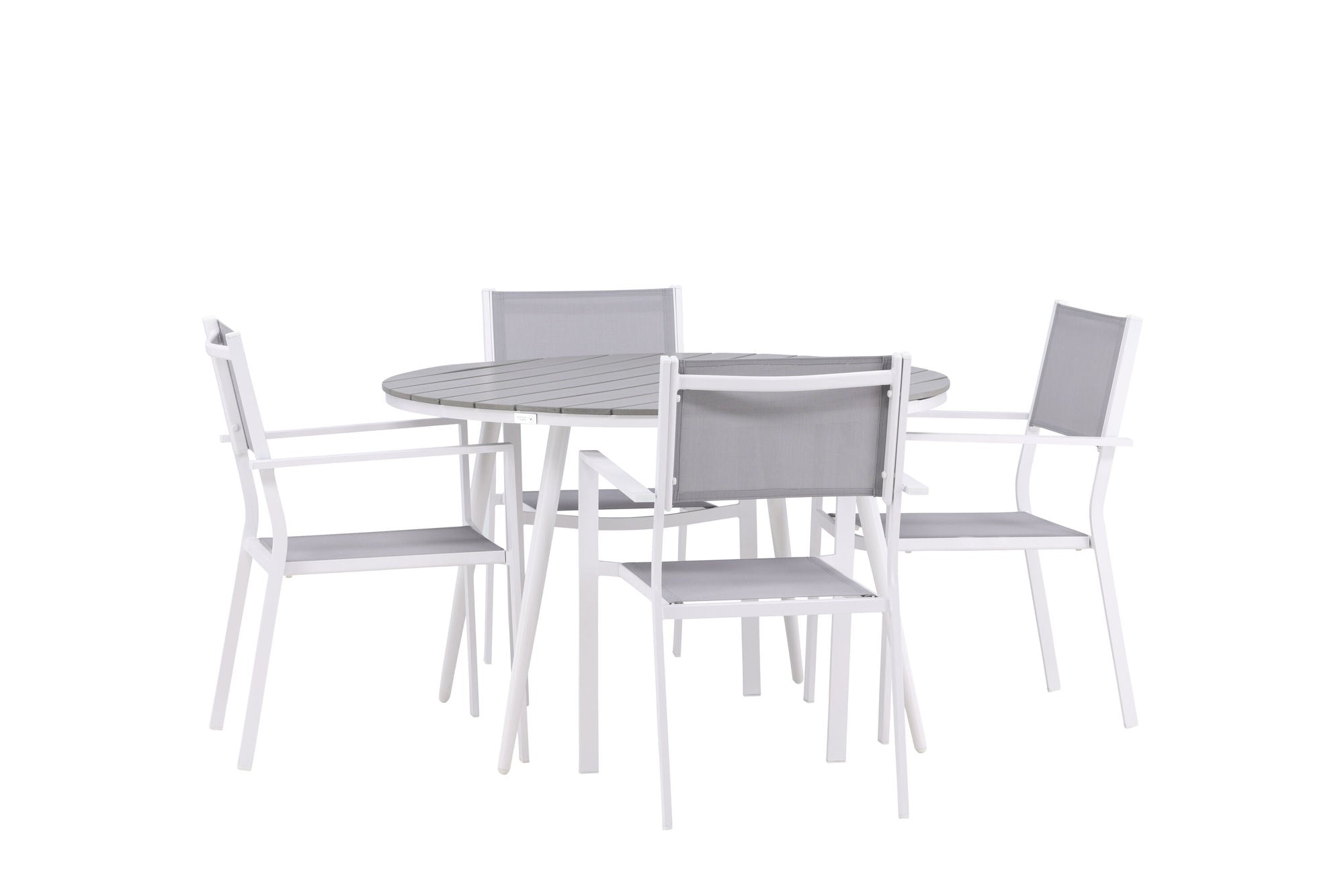 Venture Home Break - spisebord rund- White / Grey - Alu / Aintwood - 120ø _1+ Copacabana Stacking stol - White/Grey _4
