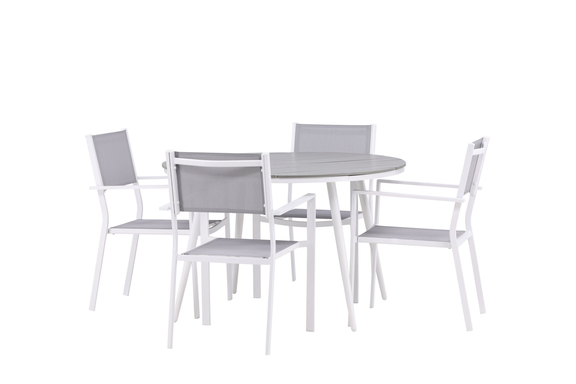 Venture Home Break - spisebord rund- White / Grey - Alu / Aintwood - 120ø _1+ Copacabana Stacking stol - White/Grey _4