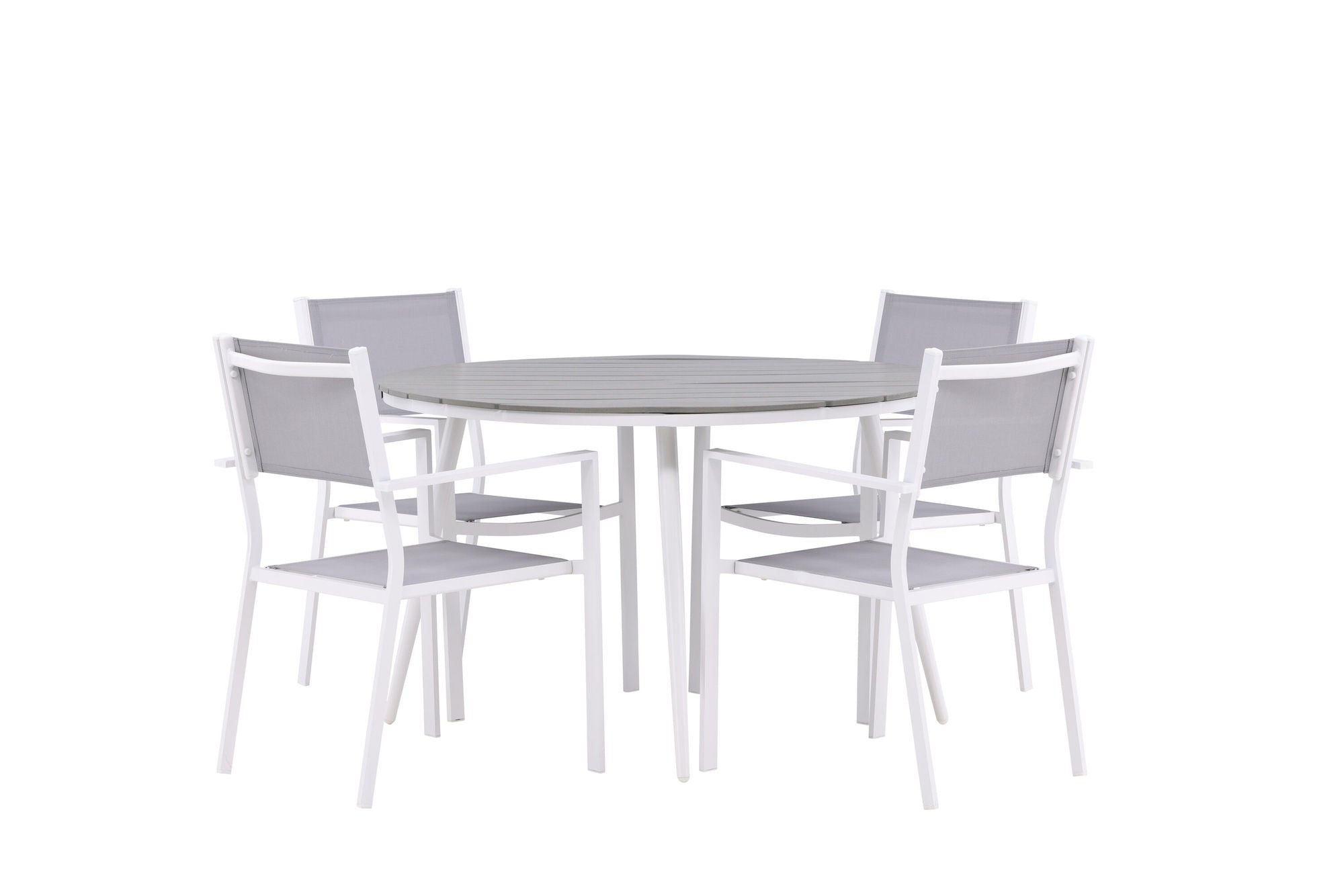 Venture Home Break - spisebord rund- White / Grey - Alu / Aintwood - 120ø _1+ Copacabana Stacking stol - White/Grey _4