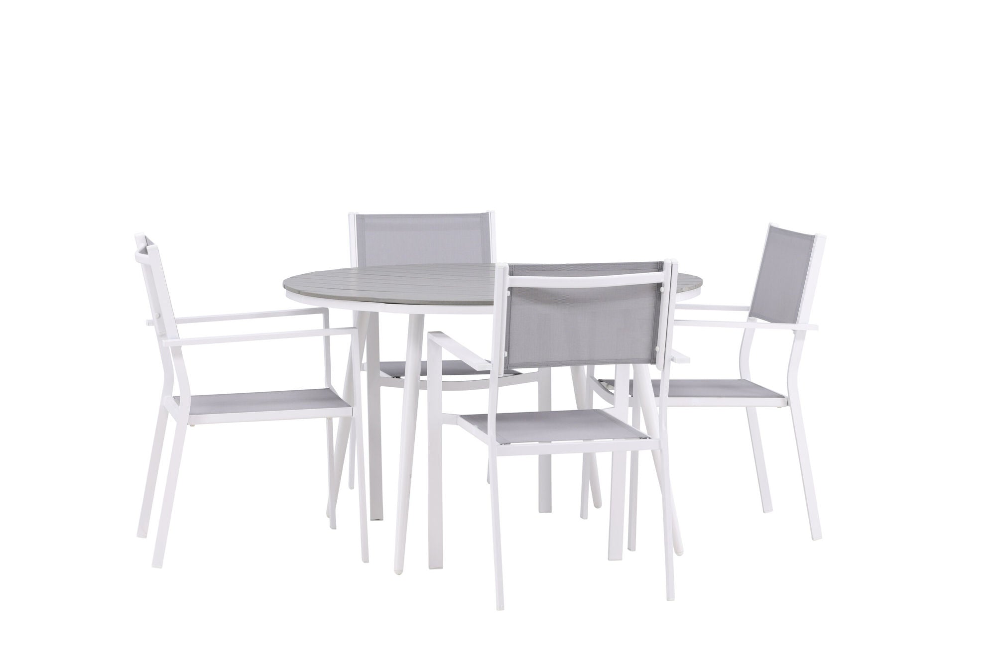 Venture Home Break - spisebord rund- White / Grey - Alu / Aintwood - 120ø _1+ Copacabana Stacking stol - White/Grey _4