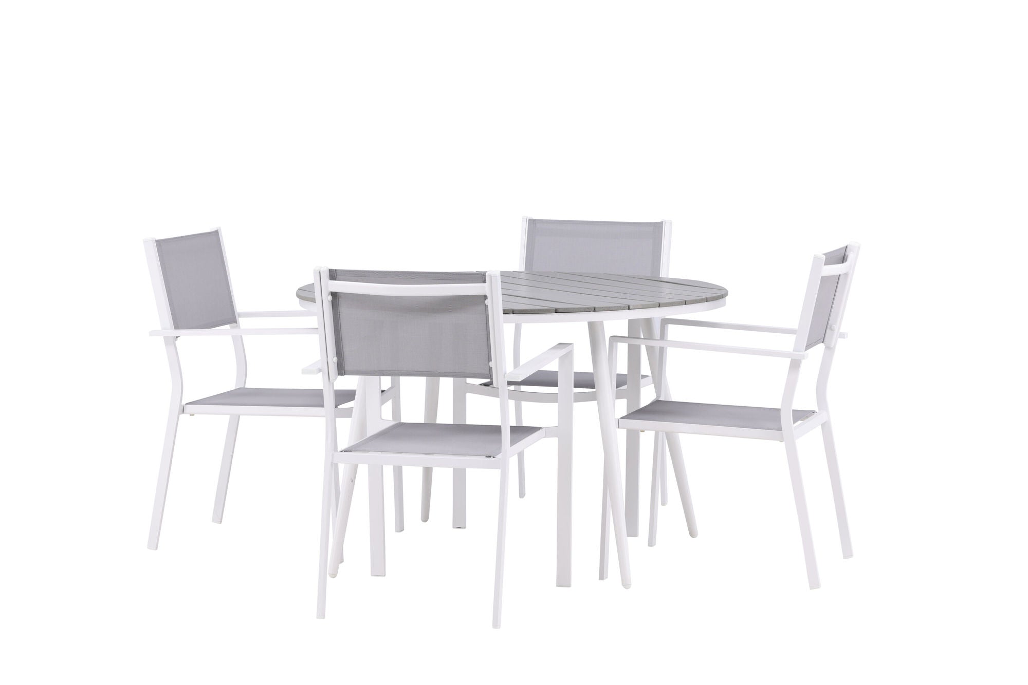 Venture Home Break - spisebord rund- White / Grey - Alu / Aintwood - 120ø _1+ Copacabana Stacking stol - White/Grey _4
