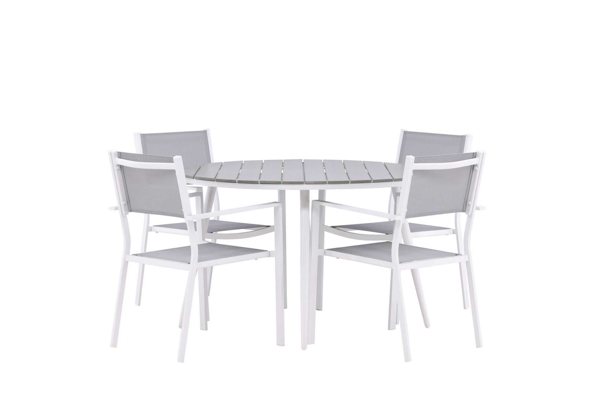 Venture Home Break - spisebord rund- White / Grey - Alu / Aintwood - 120ø _1+ Copacabana Stacking stol - White/Grey _4