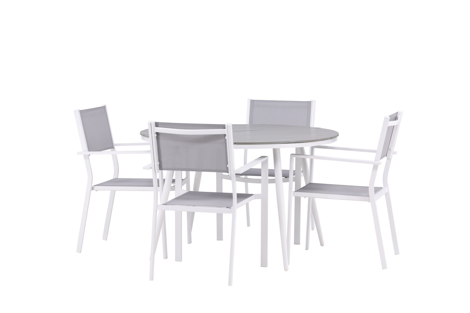 Venture Home Break - spisebord rund- White / Grey - Alu / Aintwood - 120ø _1+ Copacabana Stacking stol - White/Grey _4