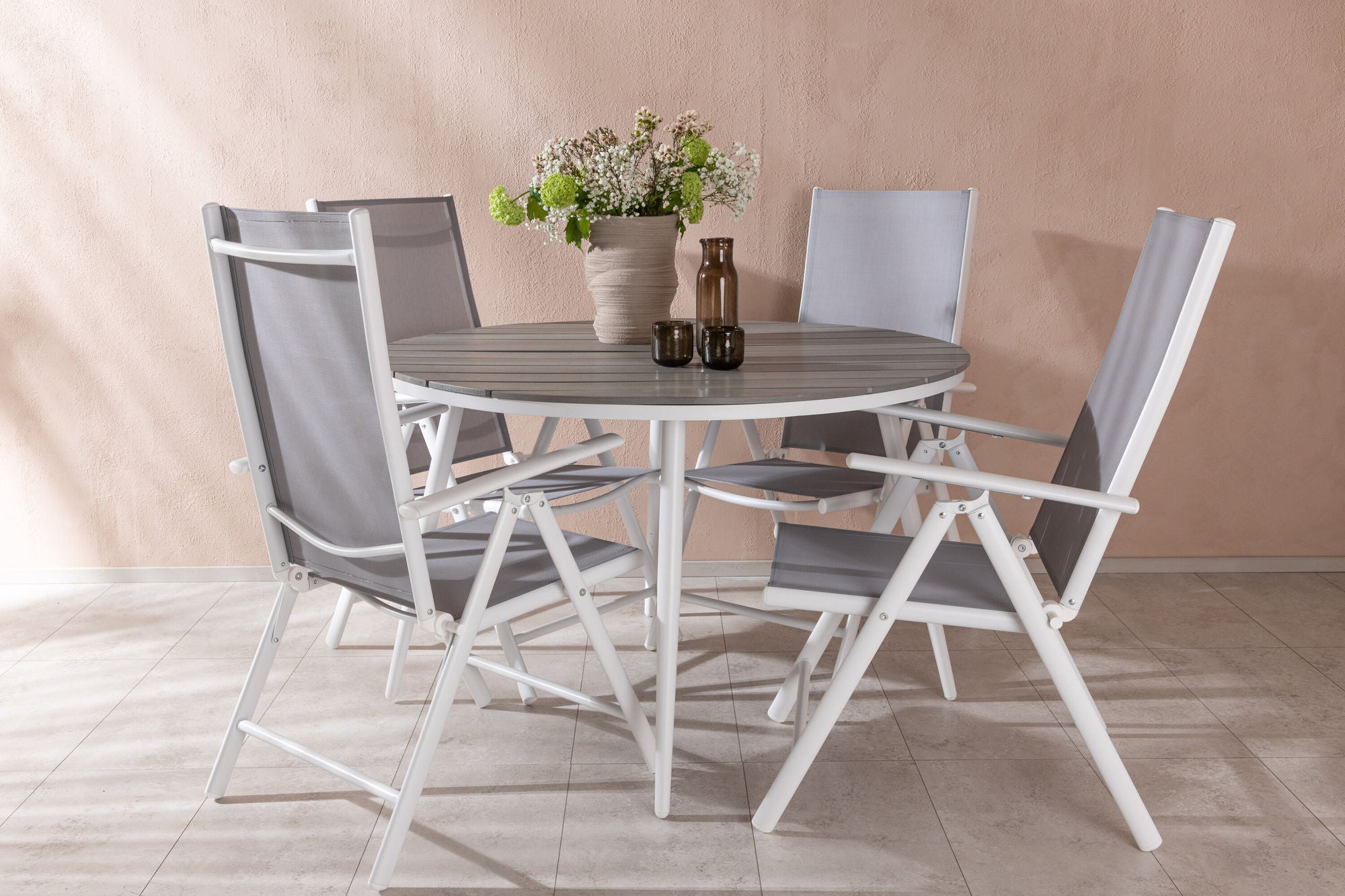 Venture Home Break - spisebord rund- White / Grey - Alu / Aintwood - 120ø _1+ Break 5:pos stol - White/Grey _4