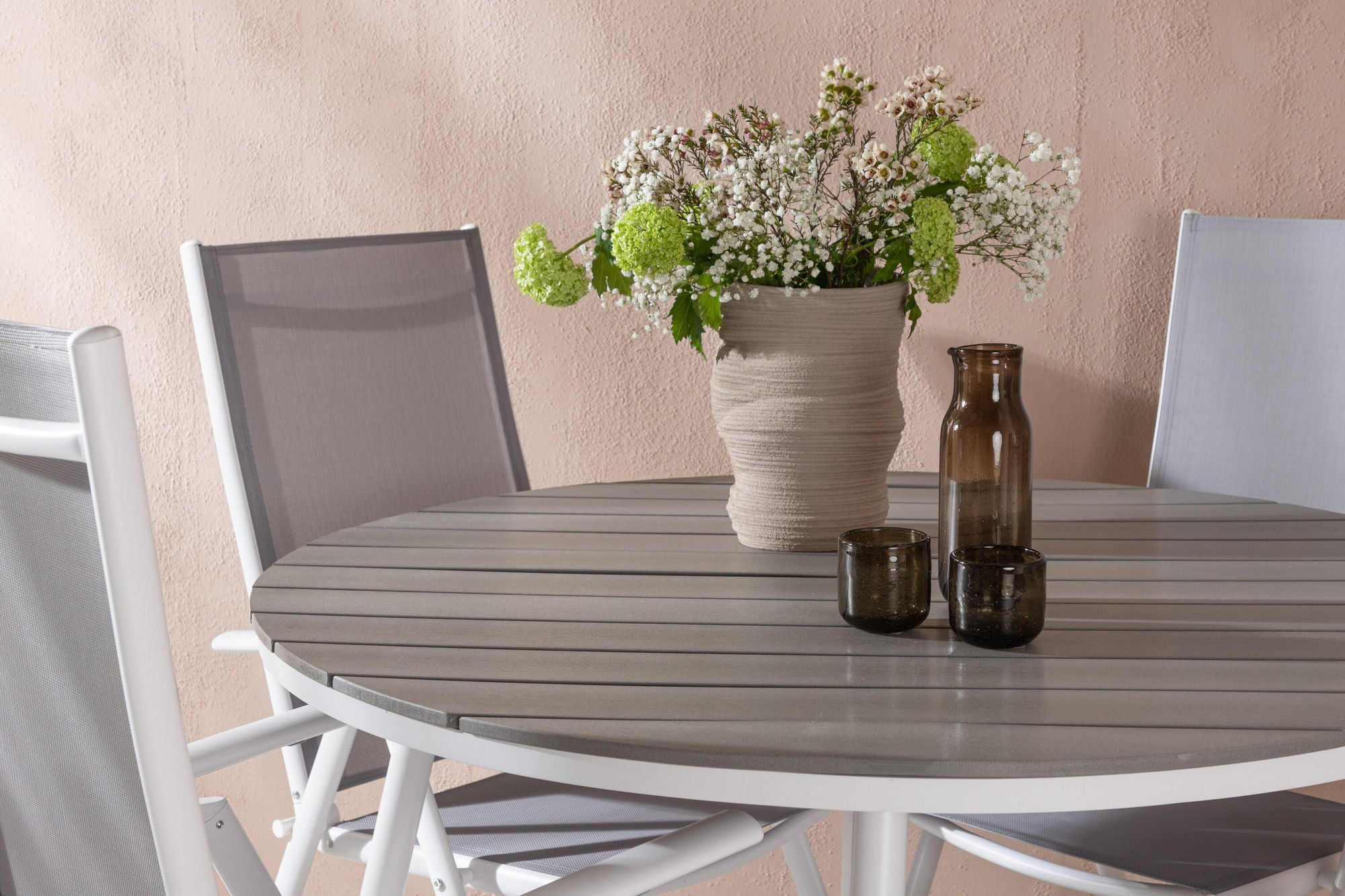 Venture Home Break - spisebord rund- White / Grey - Alu / Aintwood - 120ø _1+ Break 5:pos stol - White/Grey _4