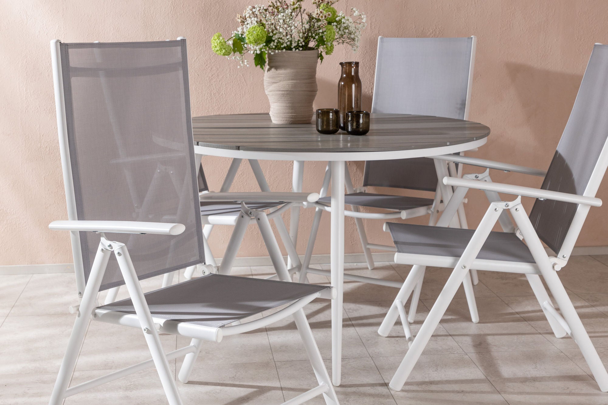 Venture Home Break - spisebord rund- White / Grey - Alu / Aintwood - 120ø _1+ Break 5:pos stol - White/Grey _4