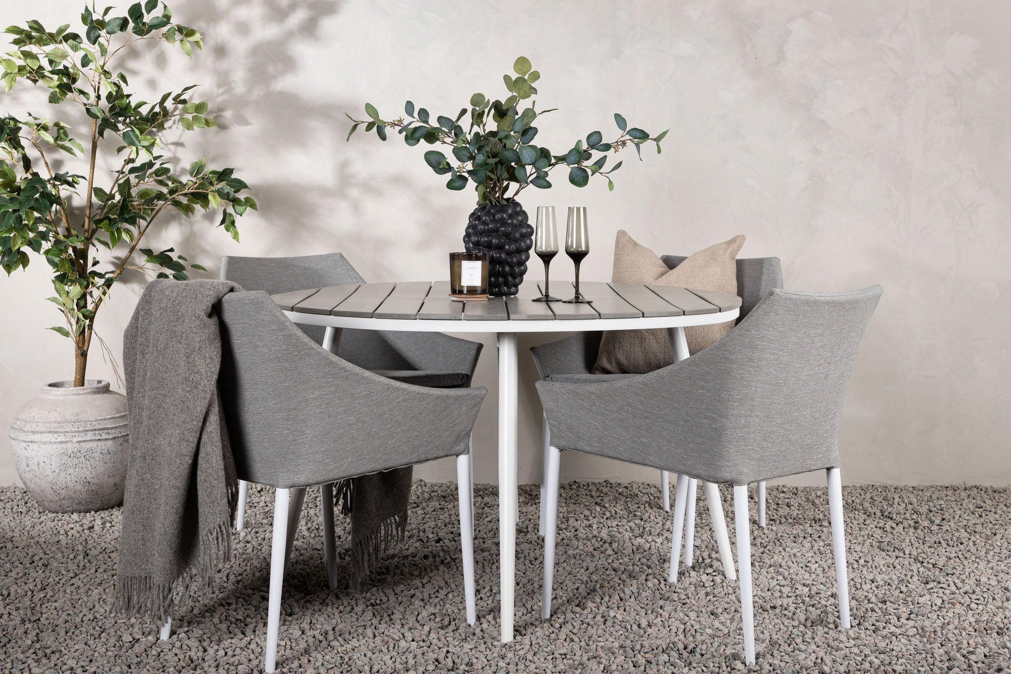 Venture Home Break - spisebord rund- White / Grey - Alu / Aintwood - 120ø _1+ Spoga - Spisebordsstol- White / Grey - - _4