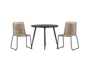 Venture Home Break - spisebord rund- Black / Black - Alu / Aintwood - 90ø _1+ Lindos Stacking stol - Black Alu / Latte Rope _2