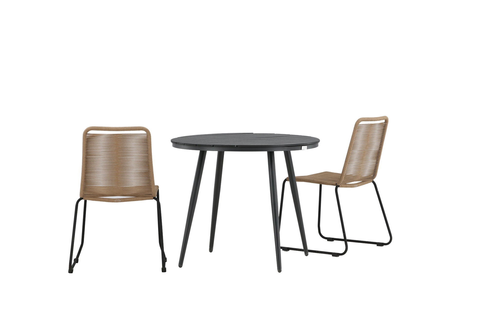 Venture Home Break - spisebord rund- Black / Black - Alu / Aintwood - 90ø _1+ Lindos Stacking stol - Black Alu / Latte Rope _2