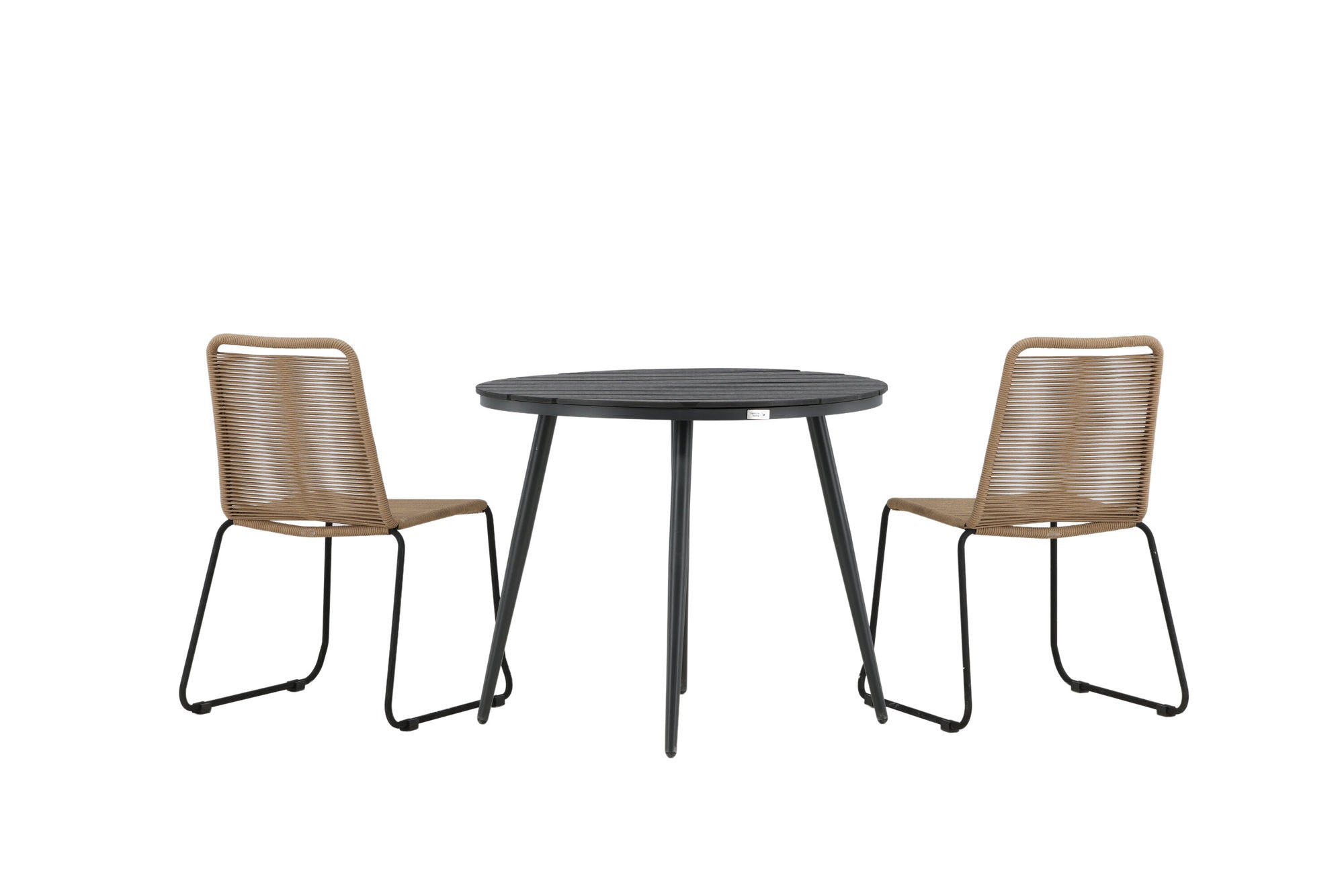 Venture Home Break - spisebord rund- Black / Black - Alu / Aintwood - 90ø _1+ Lindos Stacking stol - Black Alu / Latte Rope _2