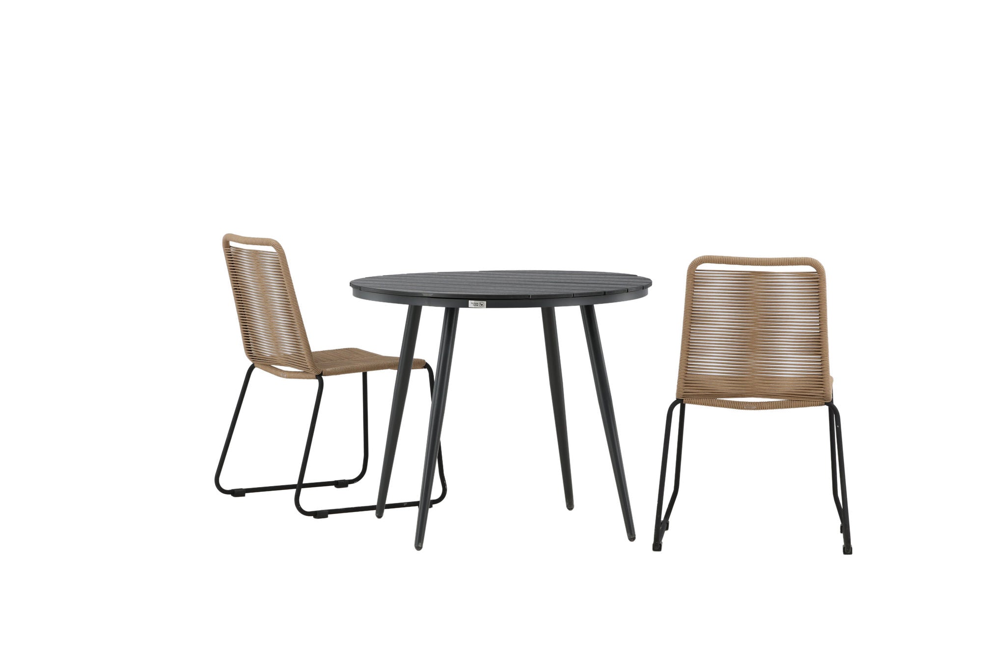 Venture Home Break - spisebord rund- Black / Black - Alu / Aintwood - 90ø _1+ Lindos Stacking stol - Black Alu / Latte Rope _2