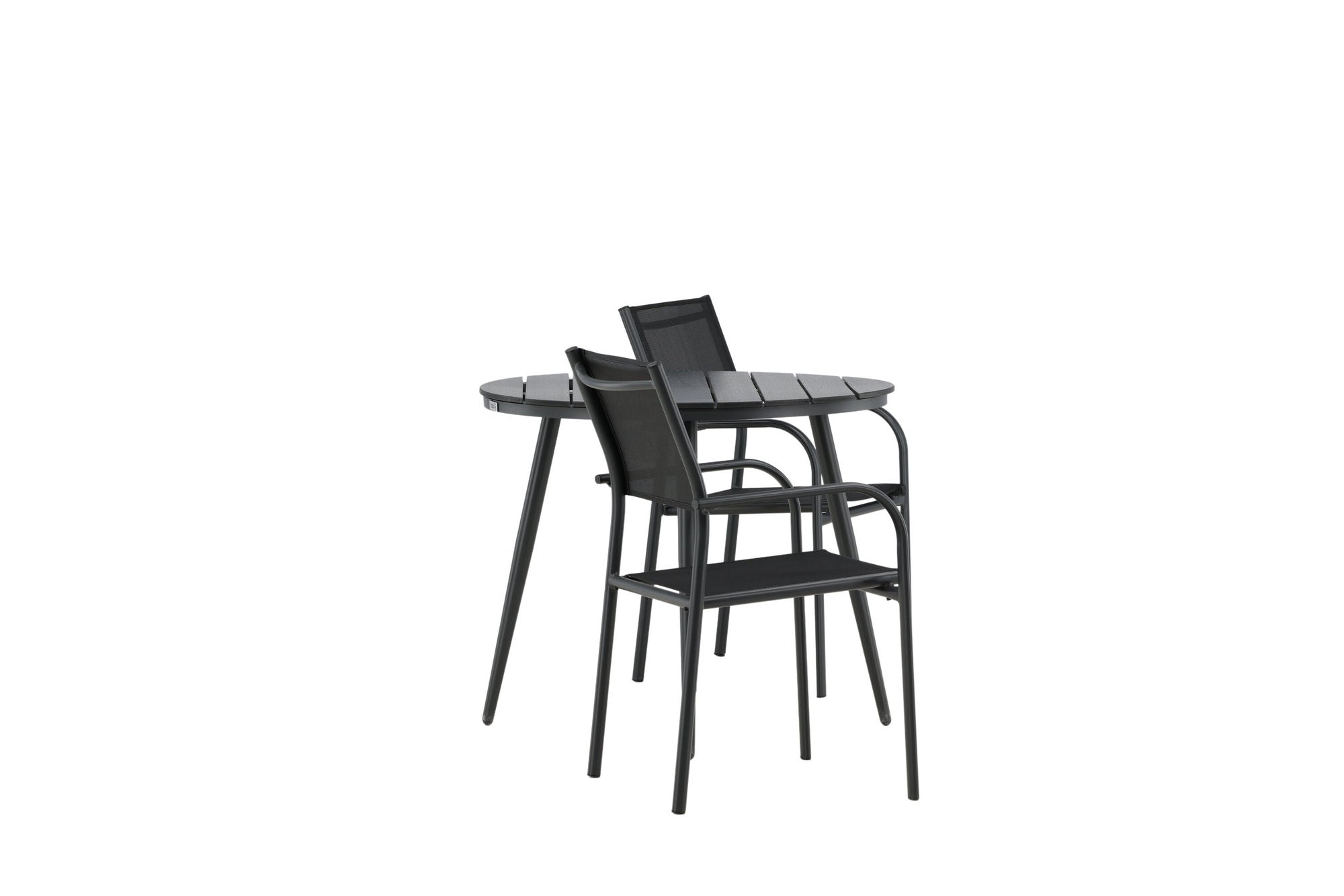 Venture Home Break - spisebord rund- Black / Black - Alu / Aintwood - 90ø _1+ Santorini Arm stol (Stackable) - Black alu / Black Textilene _2