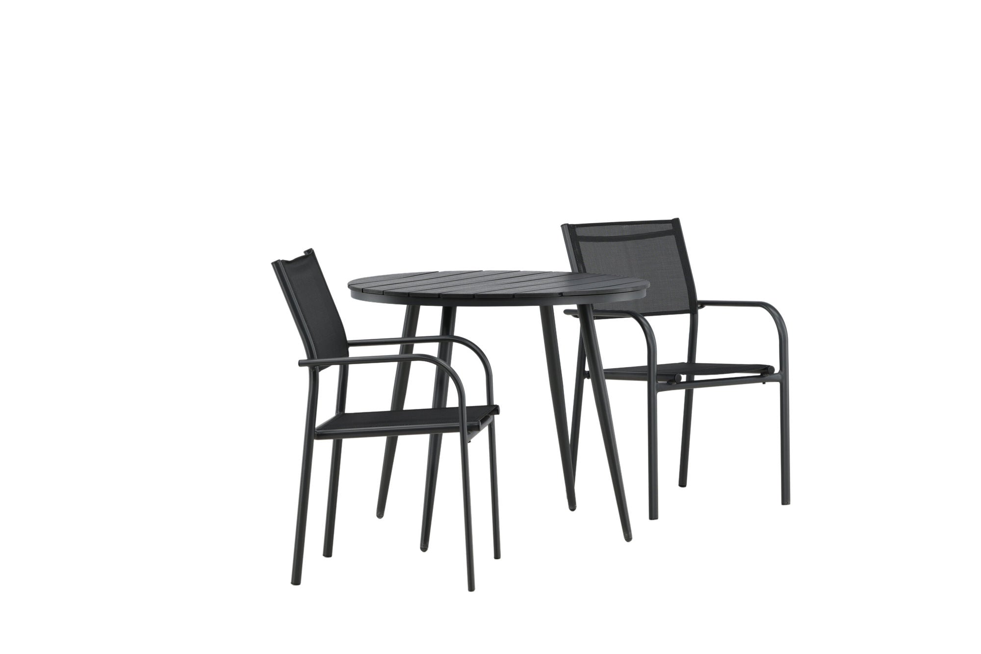 Venture Home Break - spisebord rund- Black / Black - Alu / Aintwood - 90ø _1+ Santorini Arm stol (Stackable) - Black alu / Black Textilene _2